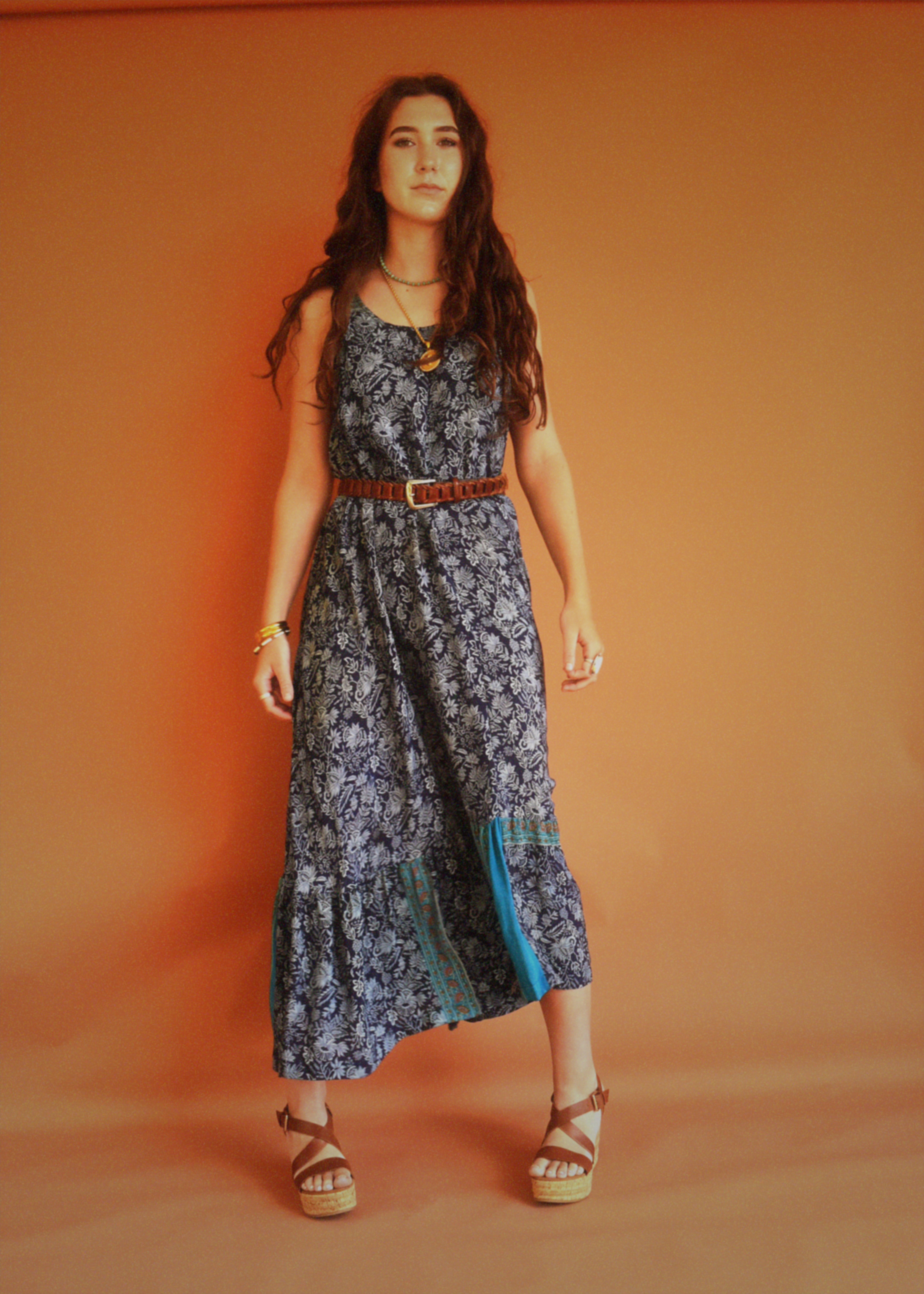 Eustoma Silk Crepe Swing Maxi Dress ~ Daphne XL