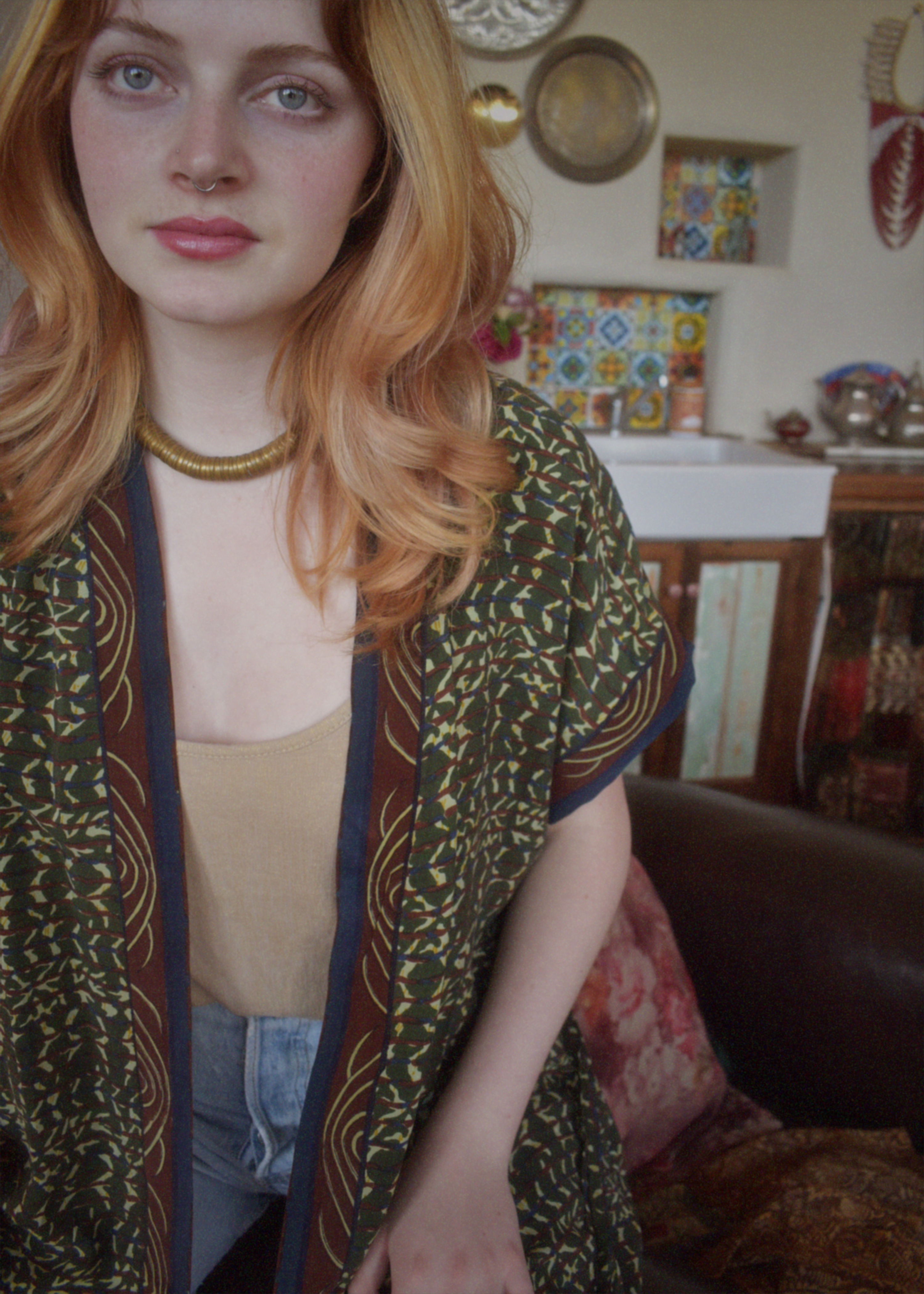 Pilea Silk Crepe Wrap Kimono Top ~ Cactus L/XL