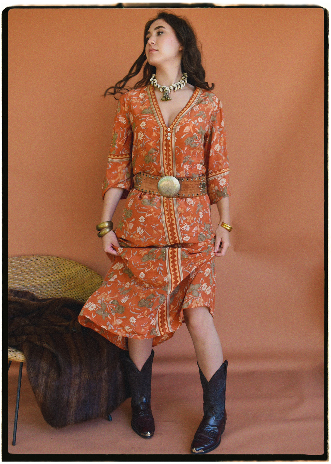 Zea Silk Crepe Kaftan Maxi Dress ~ Amberglow M