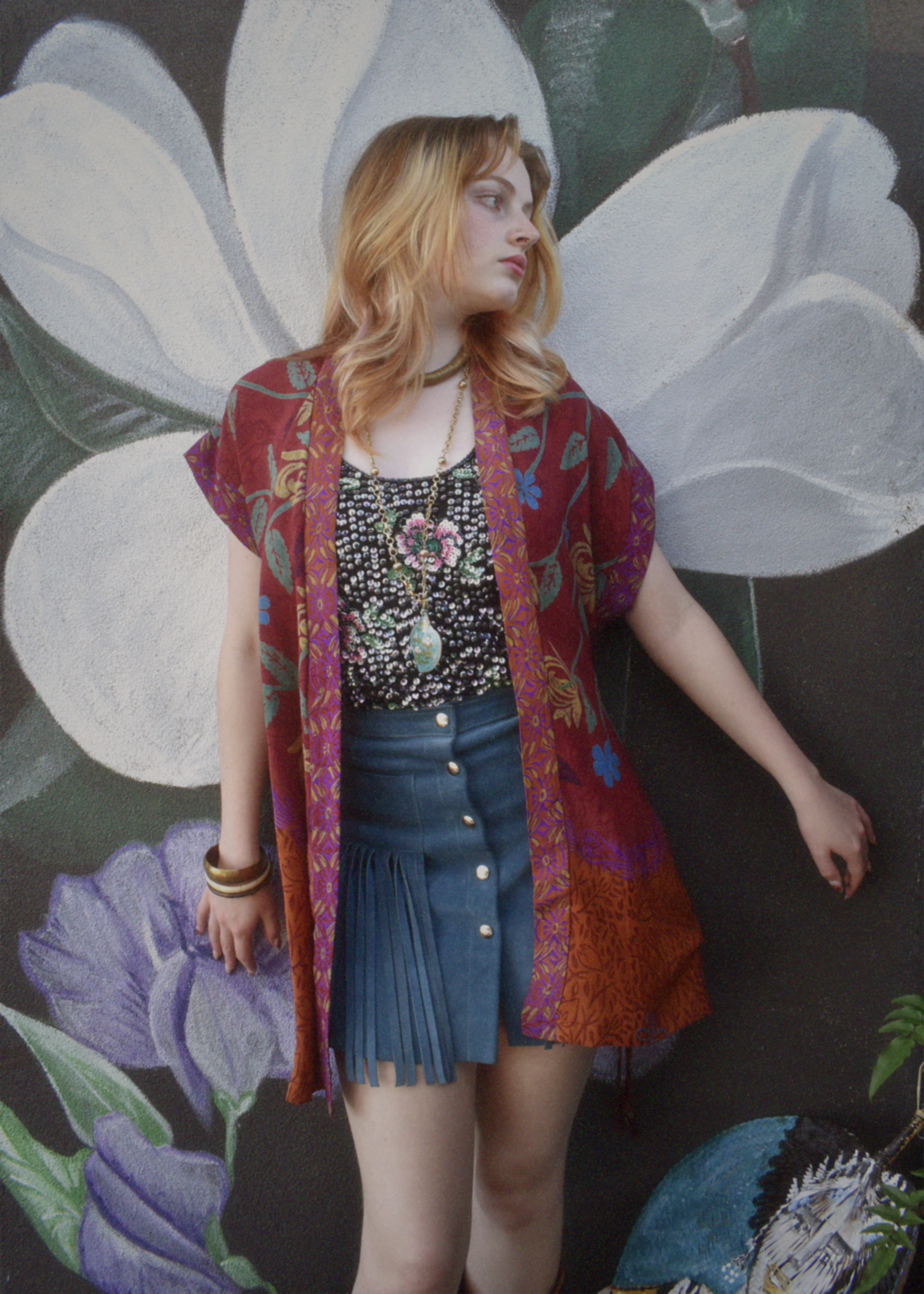 Pilea Silk Crepe Wrap Kimono Top ~ Flame S/M