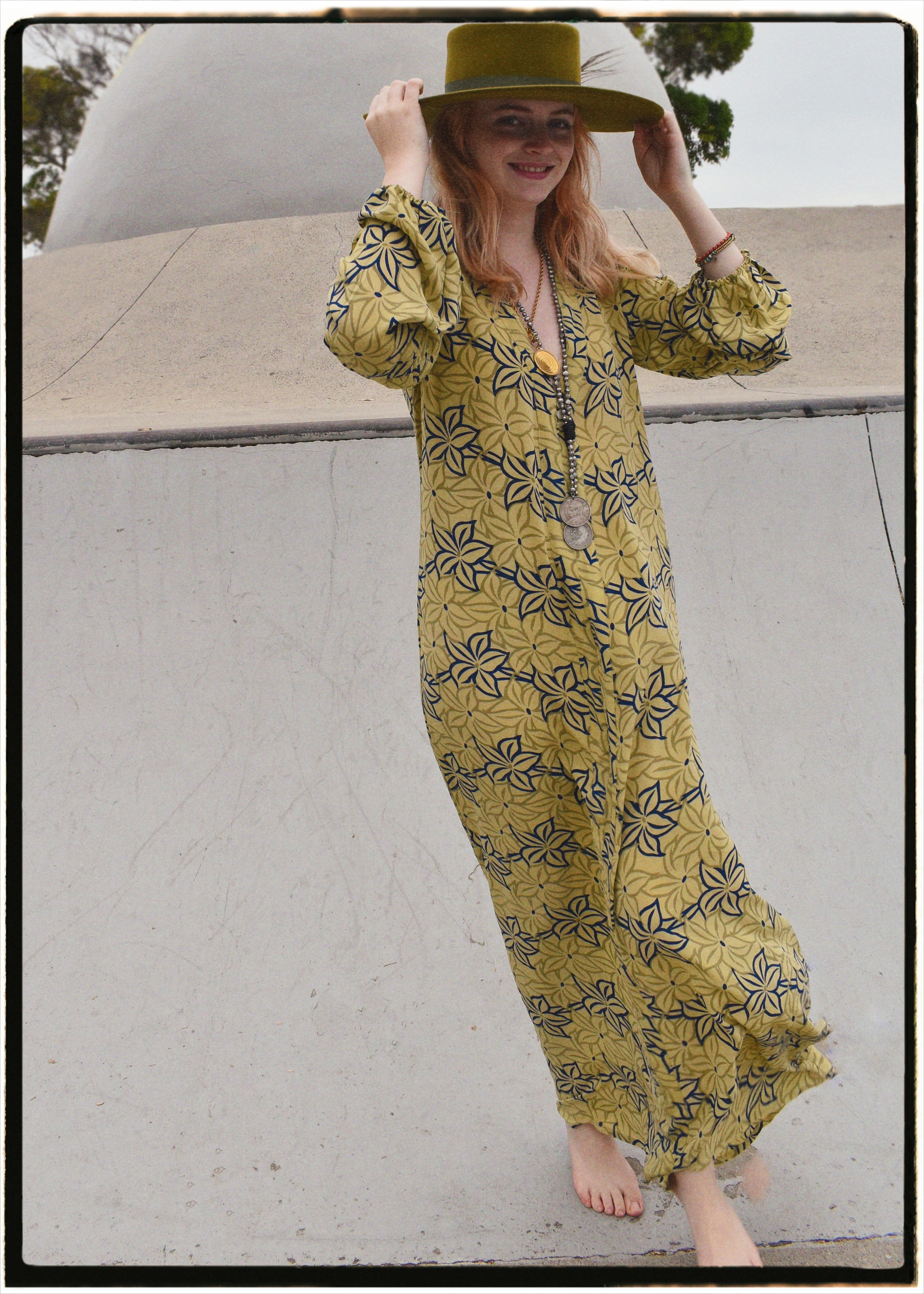 Zea Silk Crepe Kaftan Maxi Dress ~ Palm XS