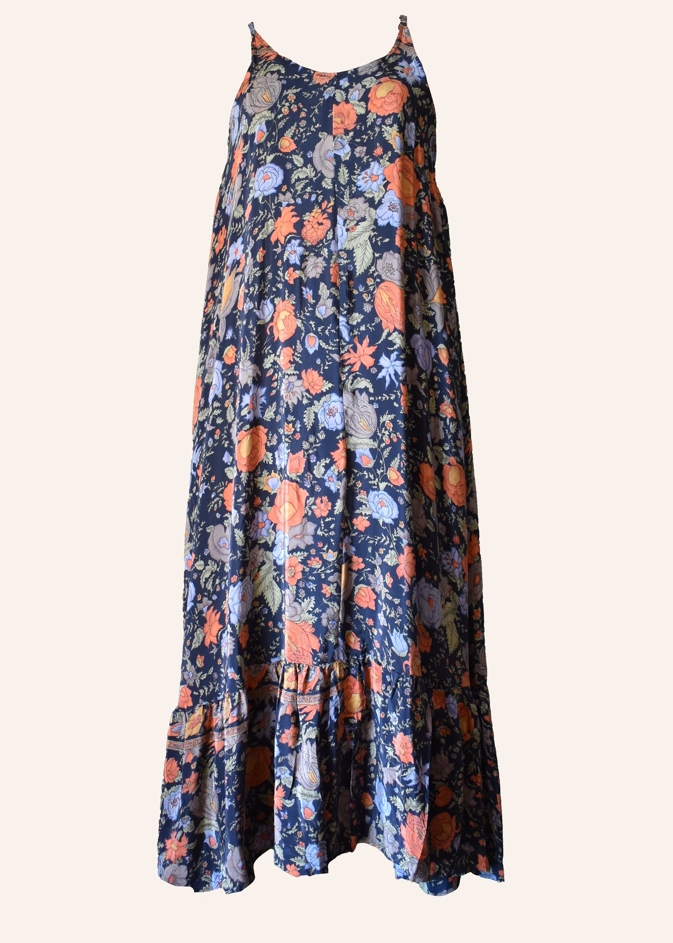Eustoma Silk Crepe Swing Maxi Dress ~ Heron L