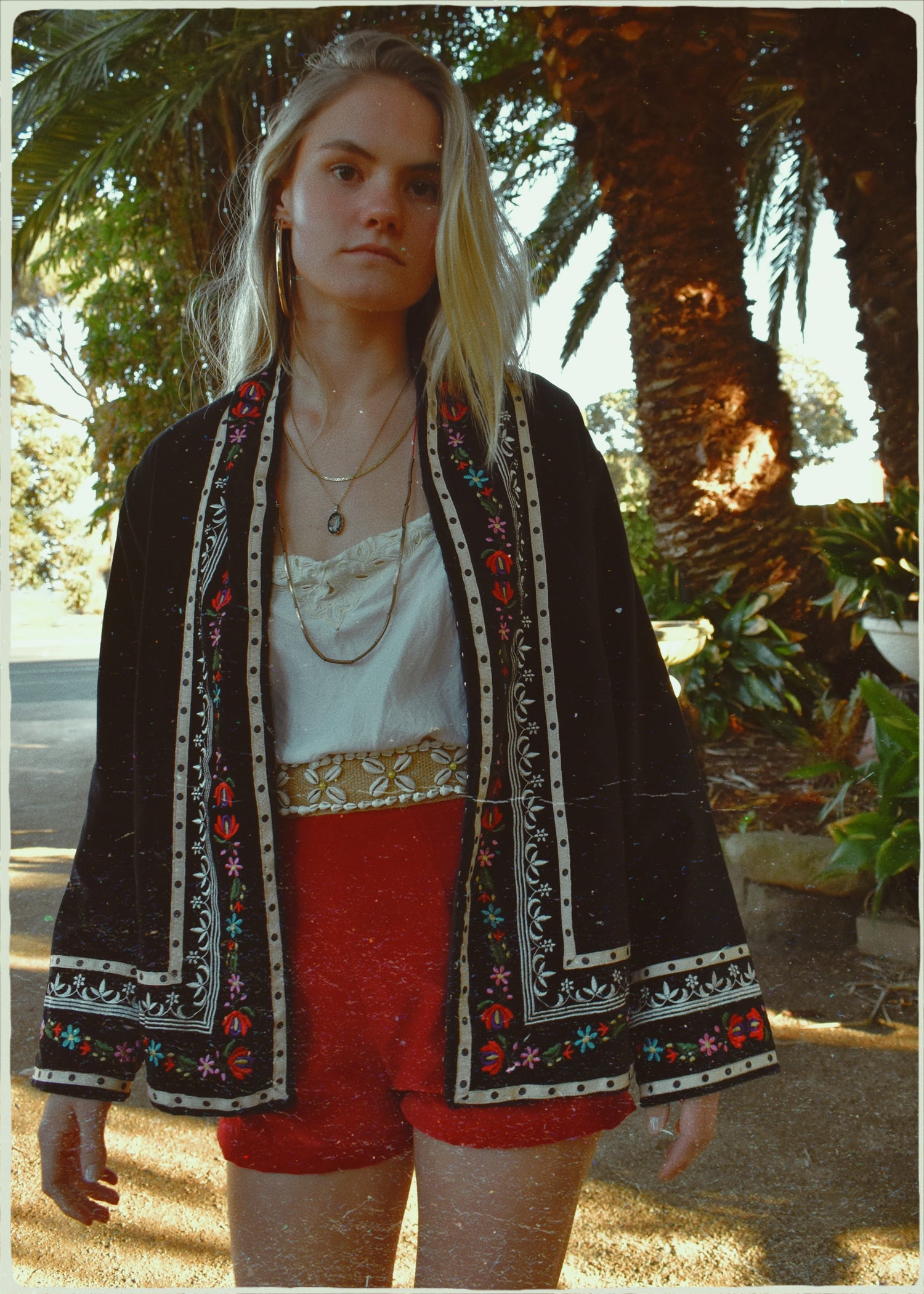 hand embroidered with peasant folk style embroidery black velvet jacket