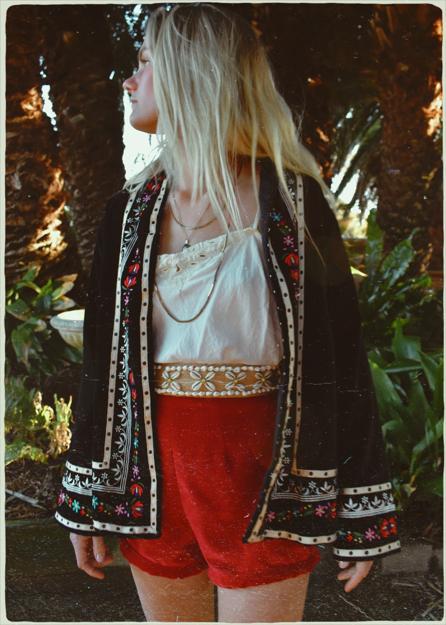 hand embroidered with peasant folk style embroidery black velvet jacket