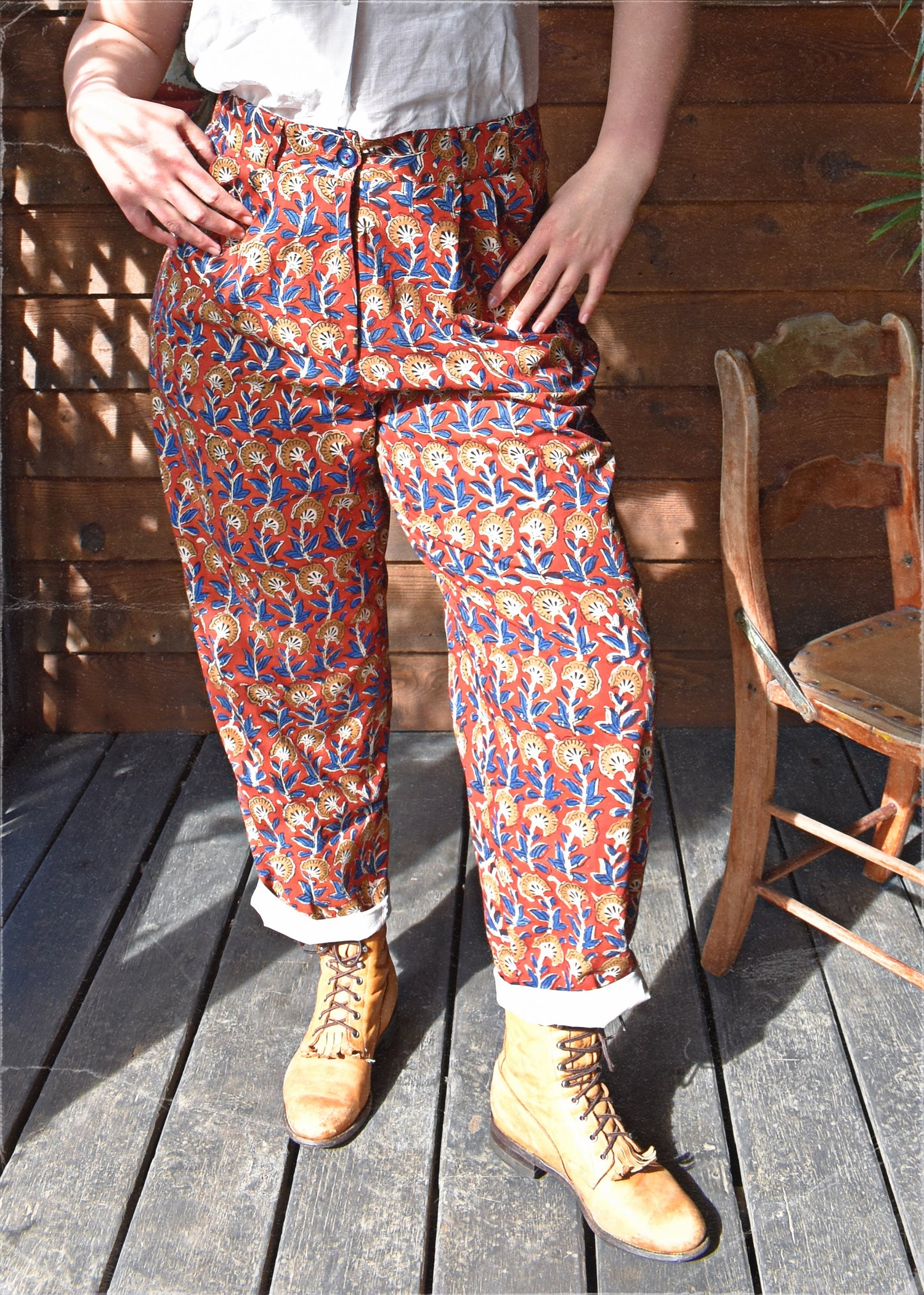 Cotton high-waisted hand block printed fabric bohemian style pants