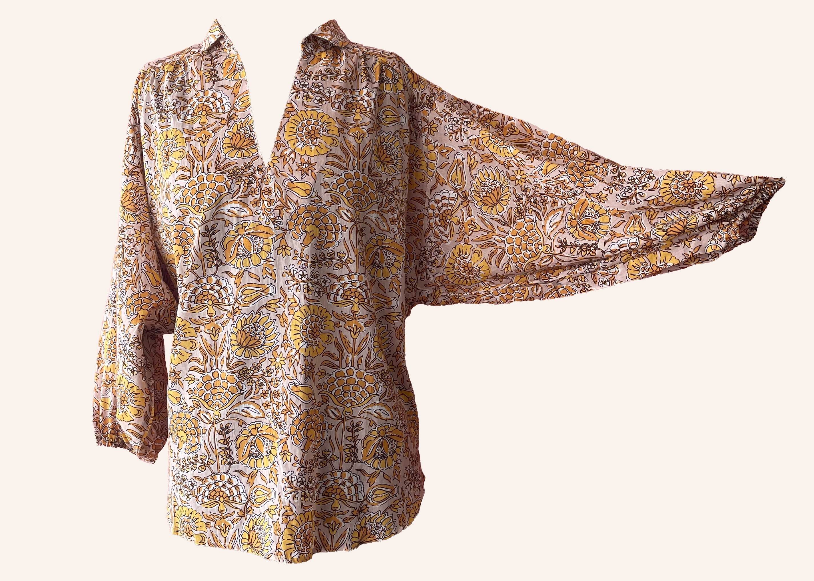 Aster Block-Print Indian Cotton Blouse ~ Desert