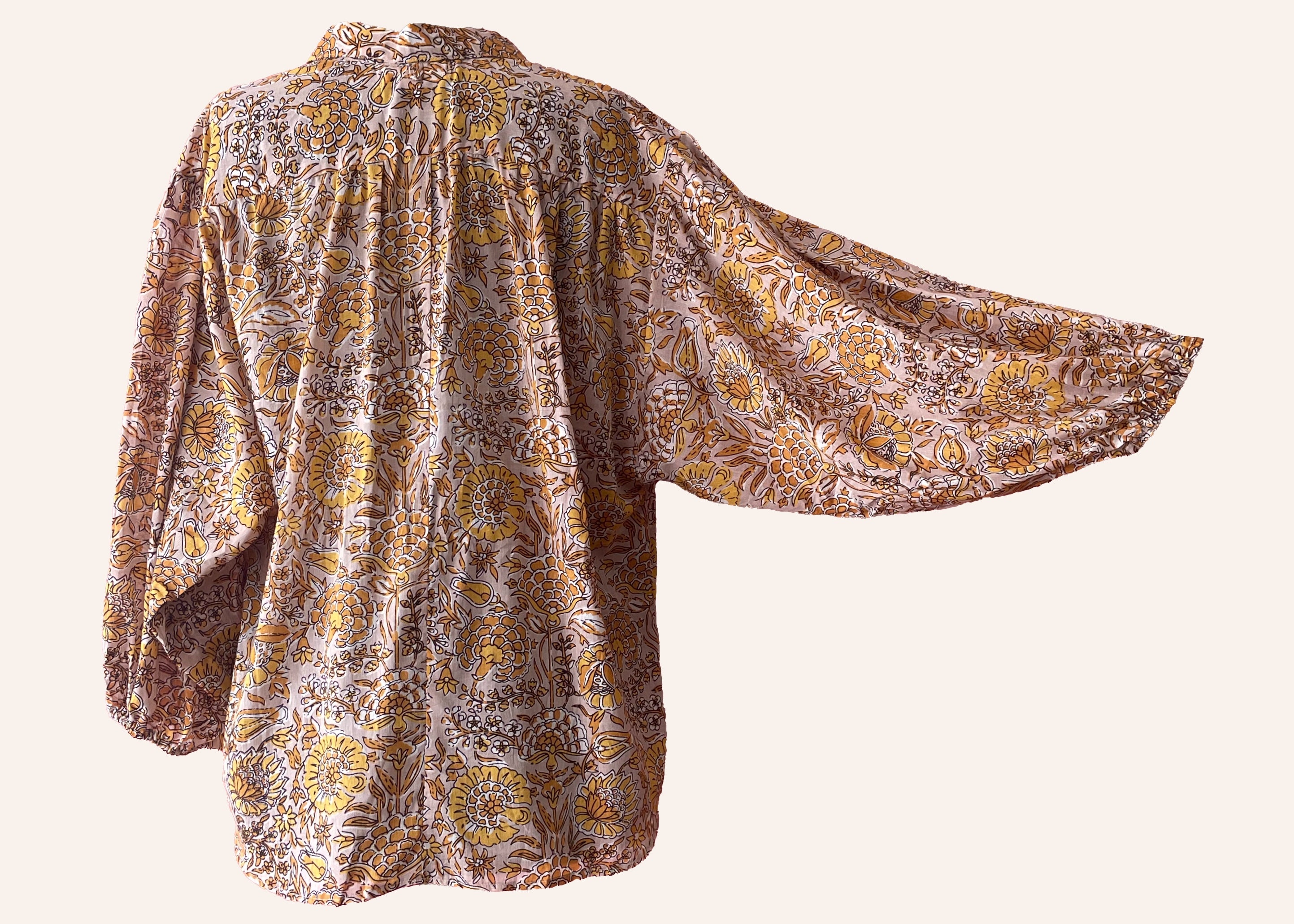 Aster Block-Print Indian Cotton Blouse ~ Desert