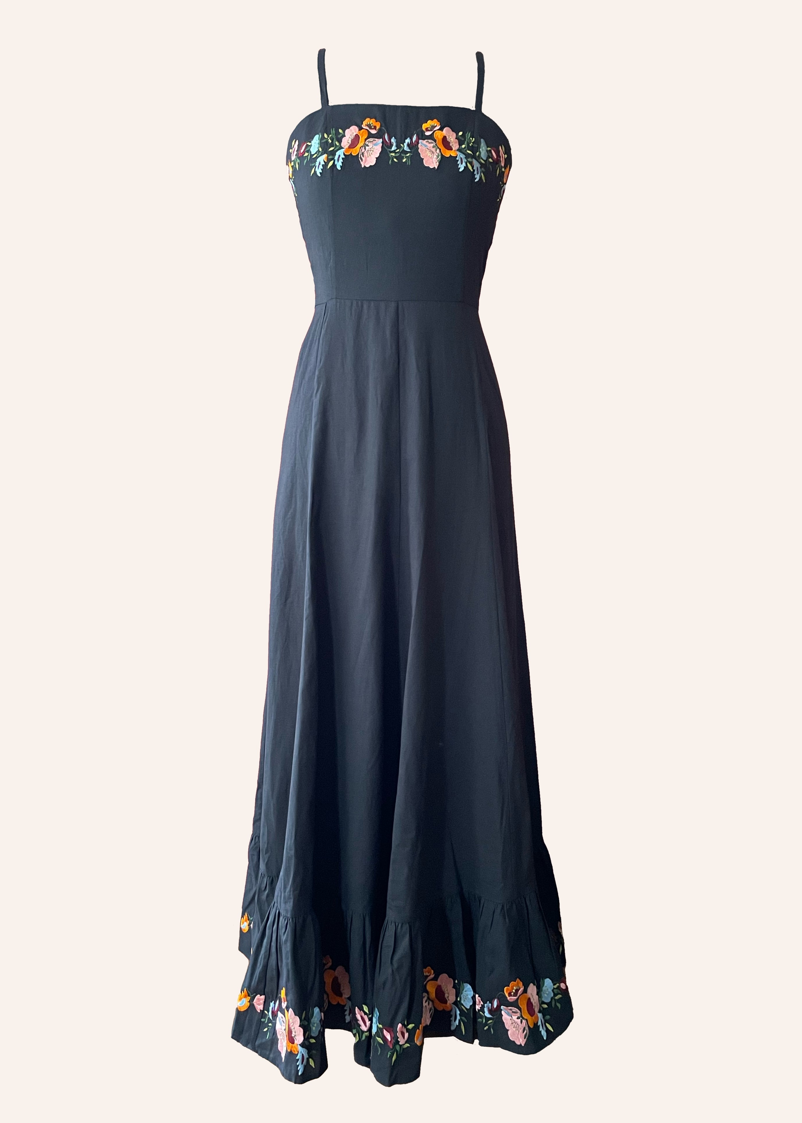 Adenium Linen/Cotton Blend Embroidered Maxi Dress