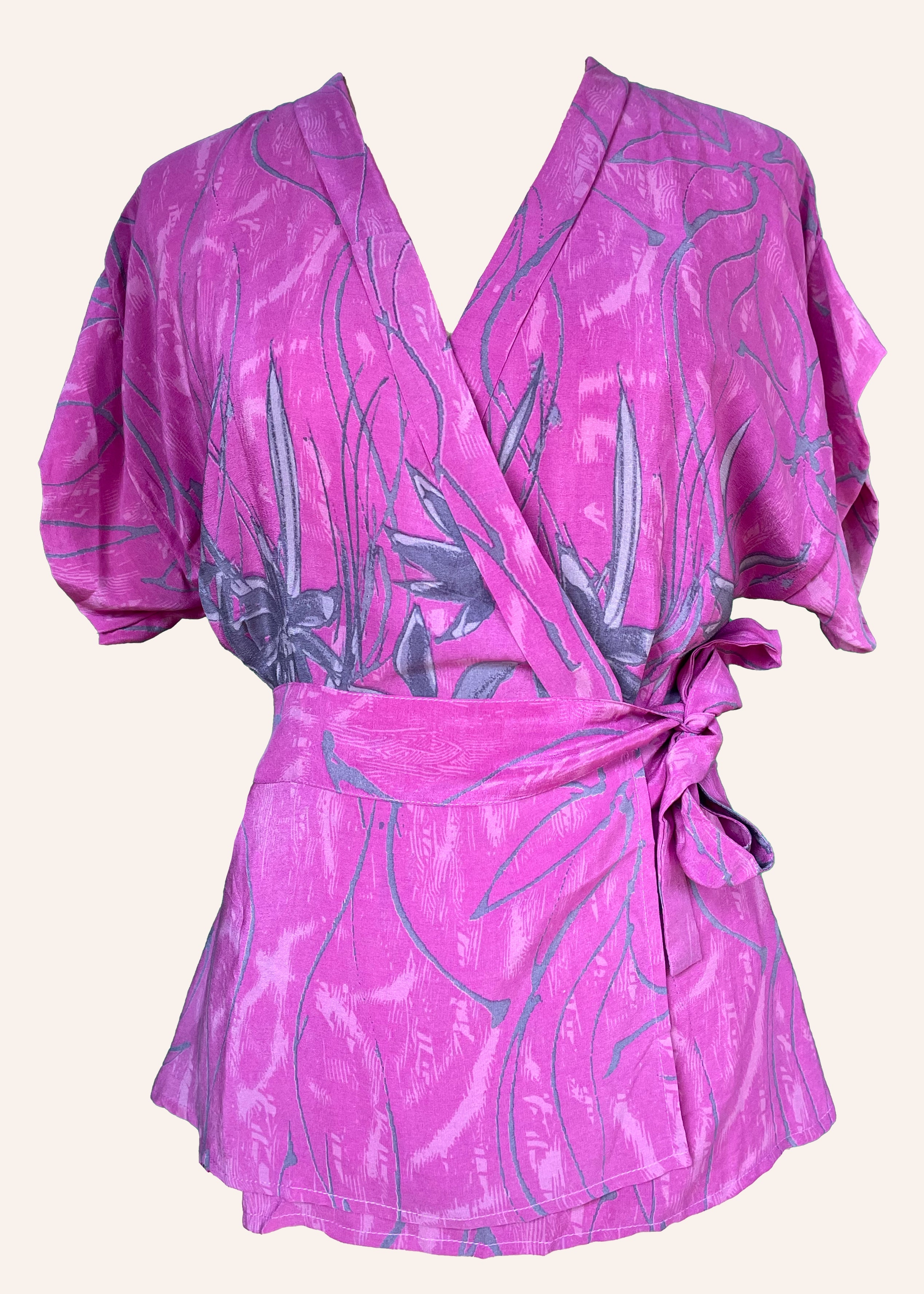 Bassia Silk Crepe Cross Tie Front Blouse ~ Iris XS