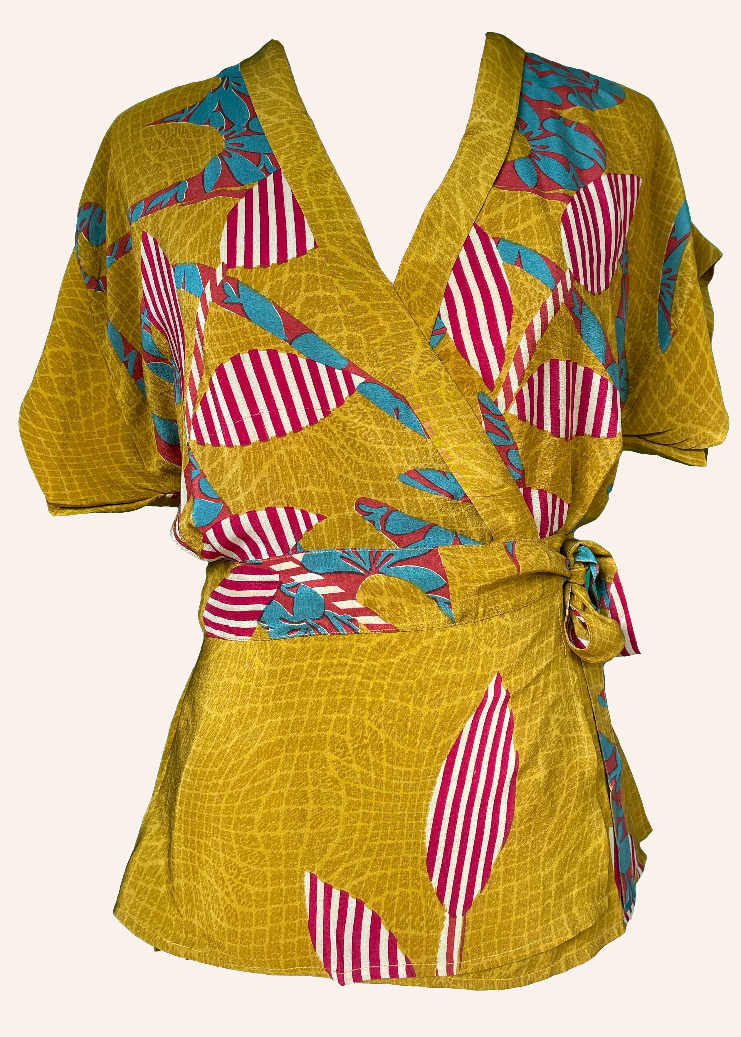 Bassia Silk Crepe Cross Tie Front Blouse ~ Spice XS