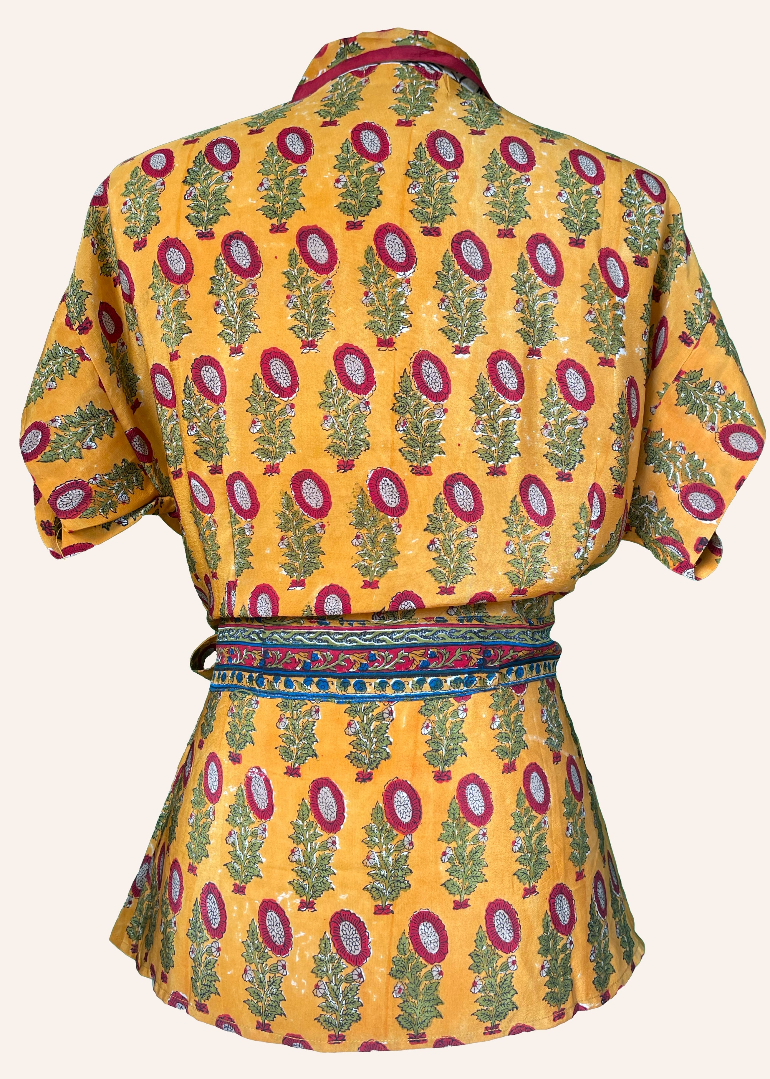 Bassia Silk Crepe Cross Tie Front Blouse ~ Marigold XS
