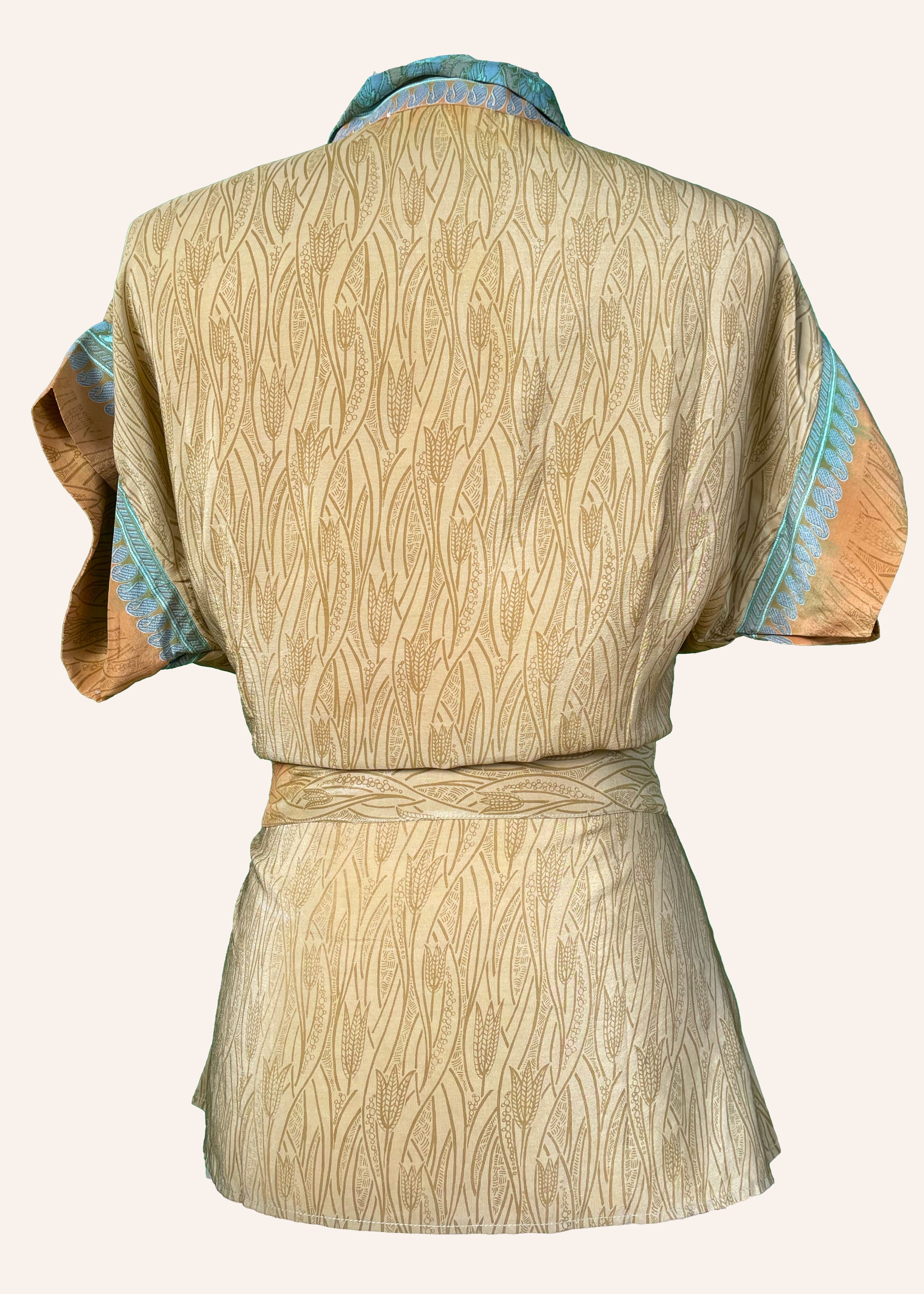 Bassia Silk Crepe Cross Tie Front Blouse ~ Honey XS