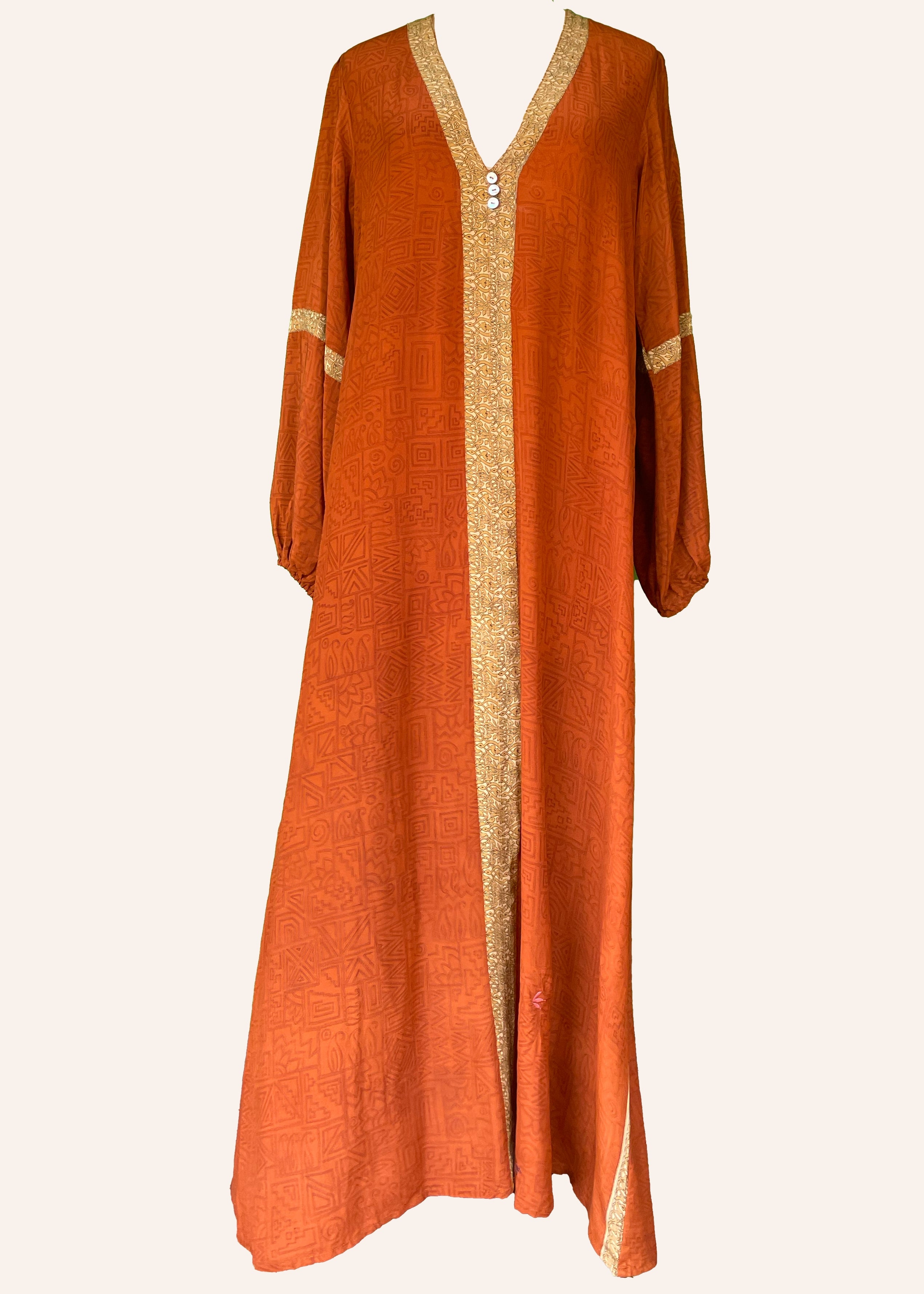 Zea Silk Crepe Kaftan Maxi Dress ~ Almond L