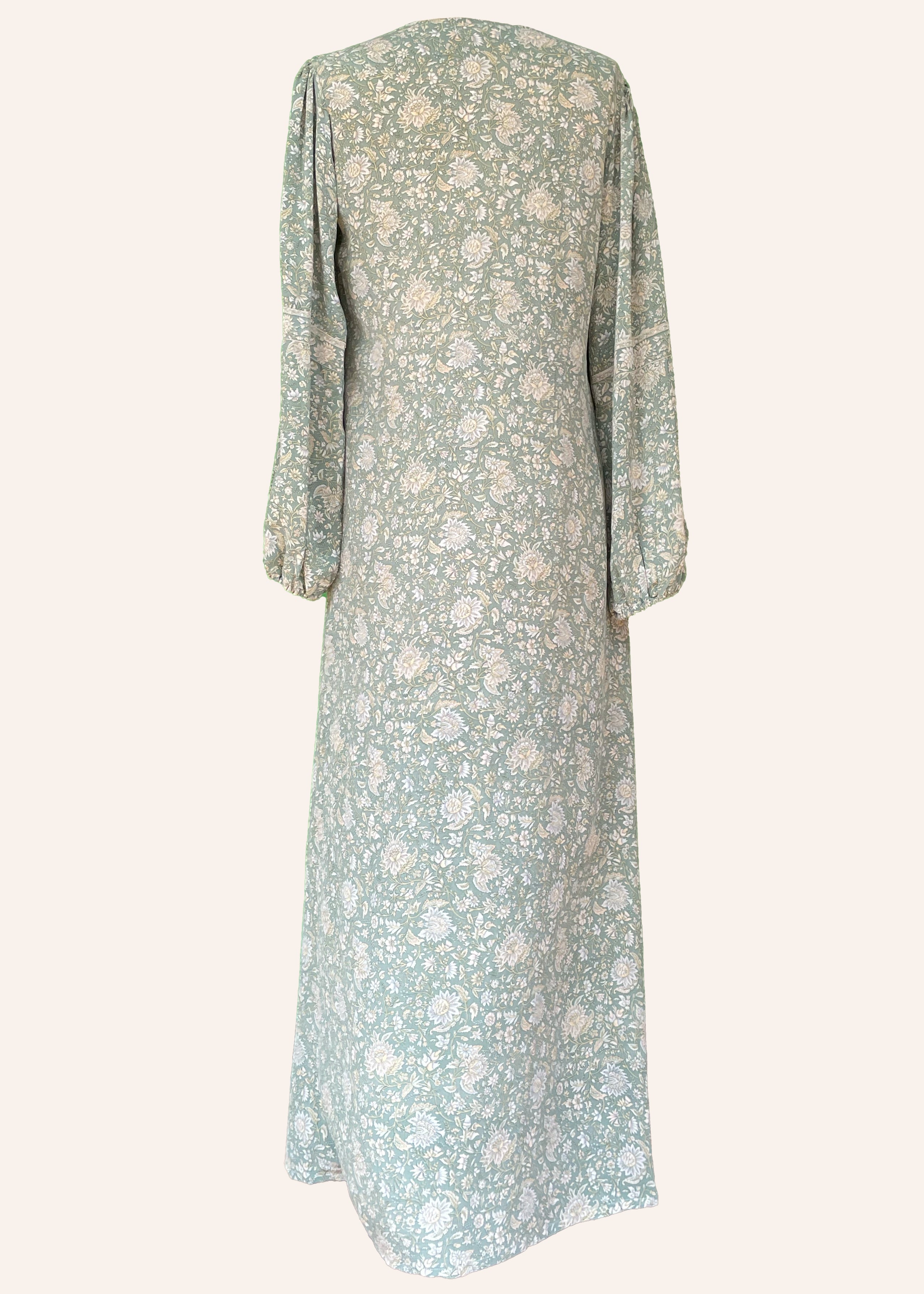 Zea Silk Crepe Kaftan Maxi Dress ~ Sea Mist M