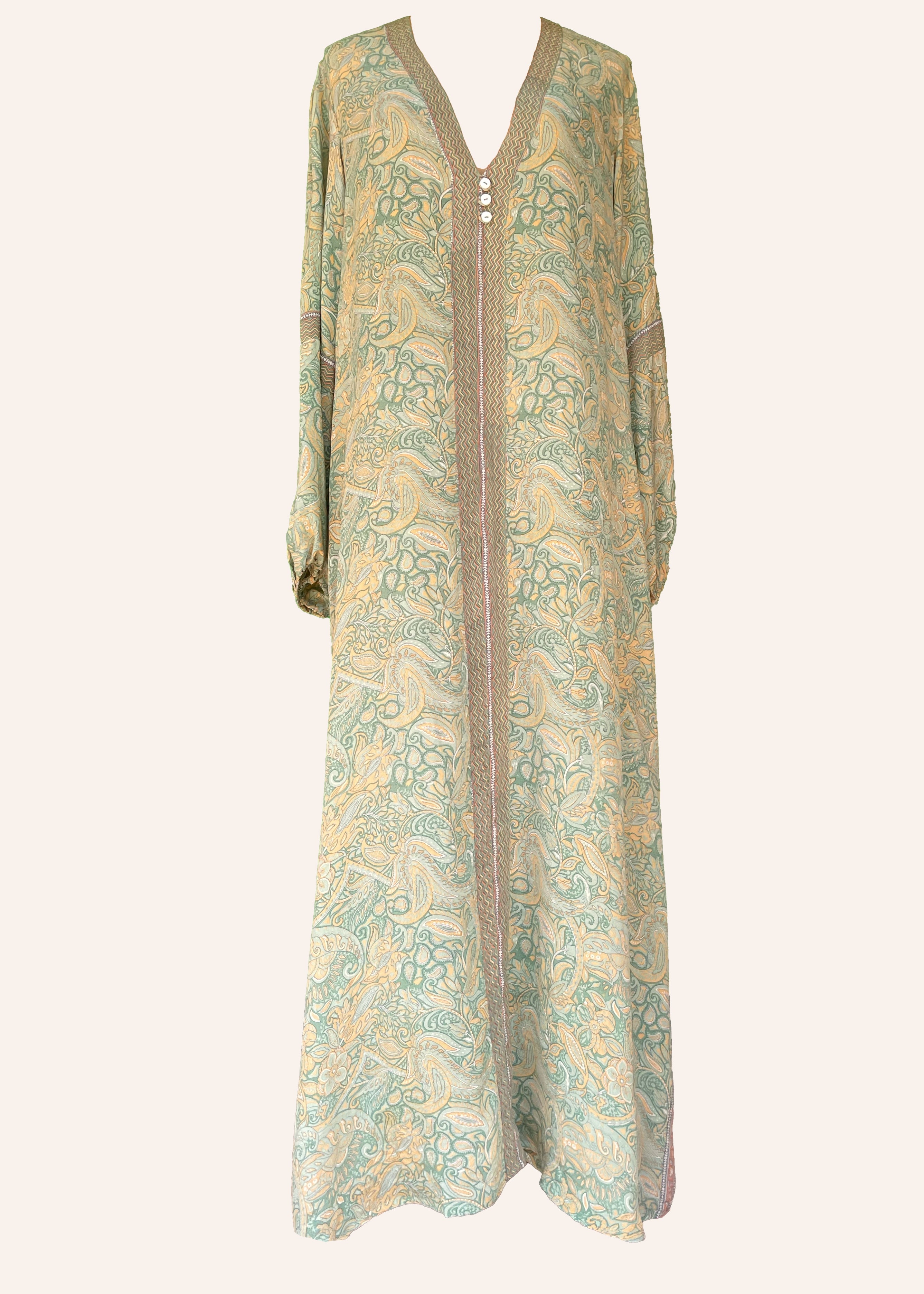 Zea Silk Crepe Kaftan Maxi Dress ~ Aqua XL