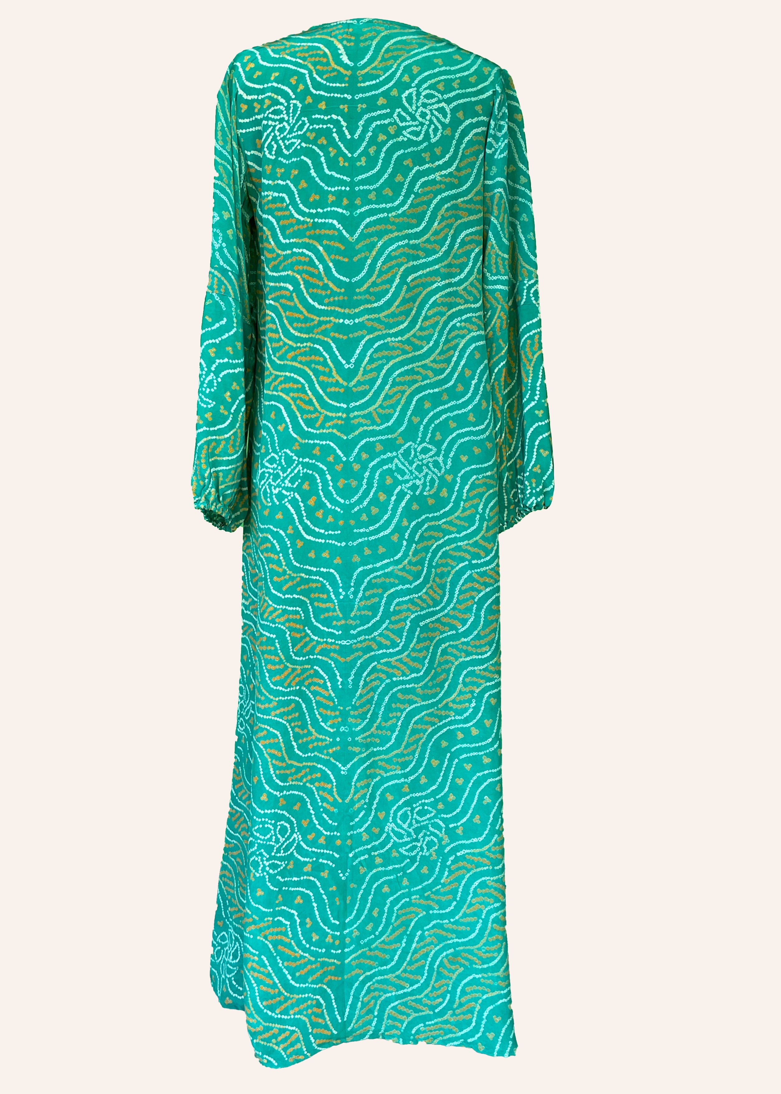Zea Silk Crepe Kaftan Maxi Dress ~ Cascade M