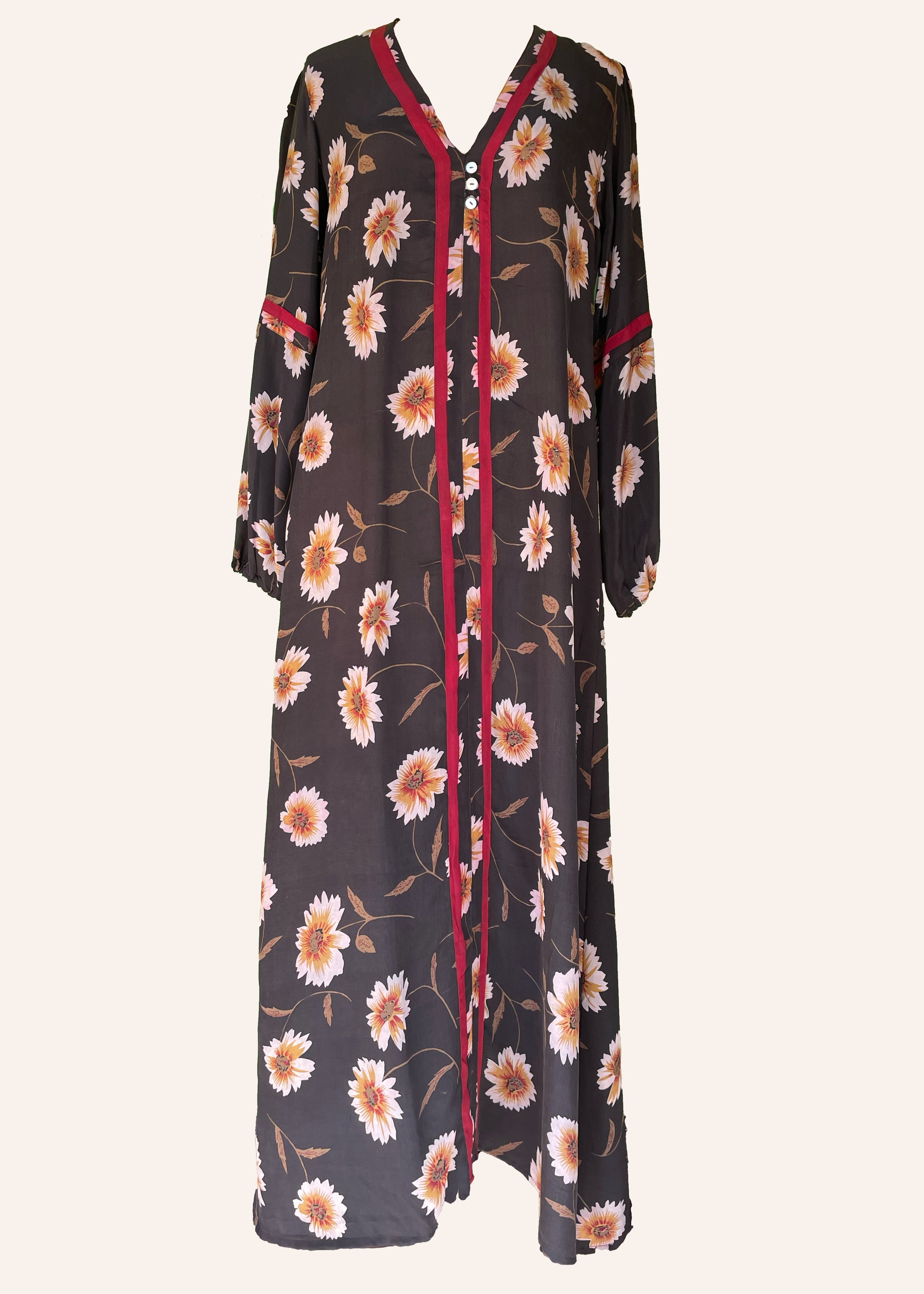 Zea Silk Crepe Kaftan Maxi Dress ~ Eclipse M