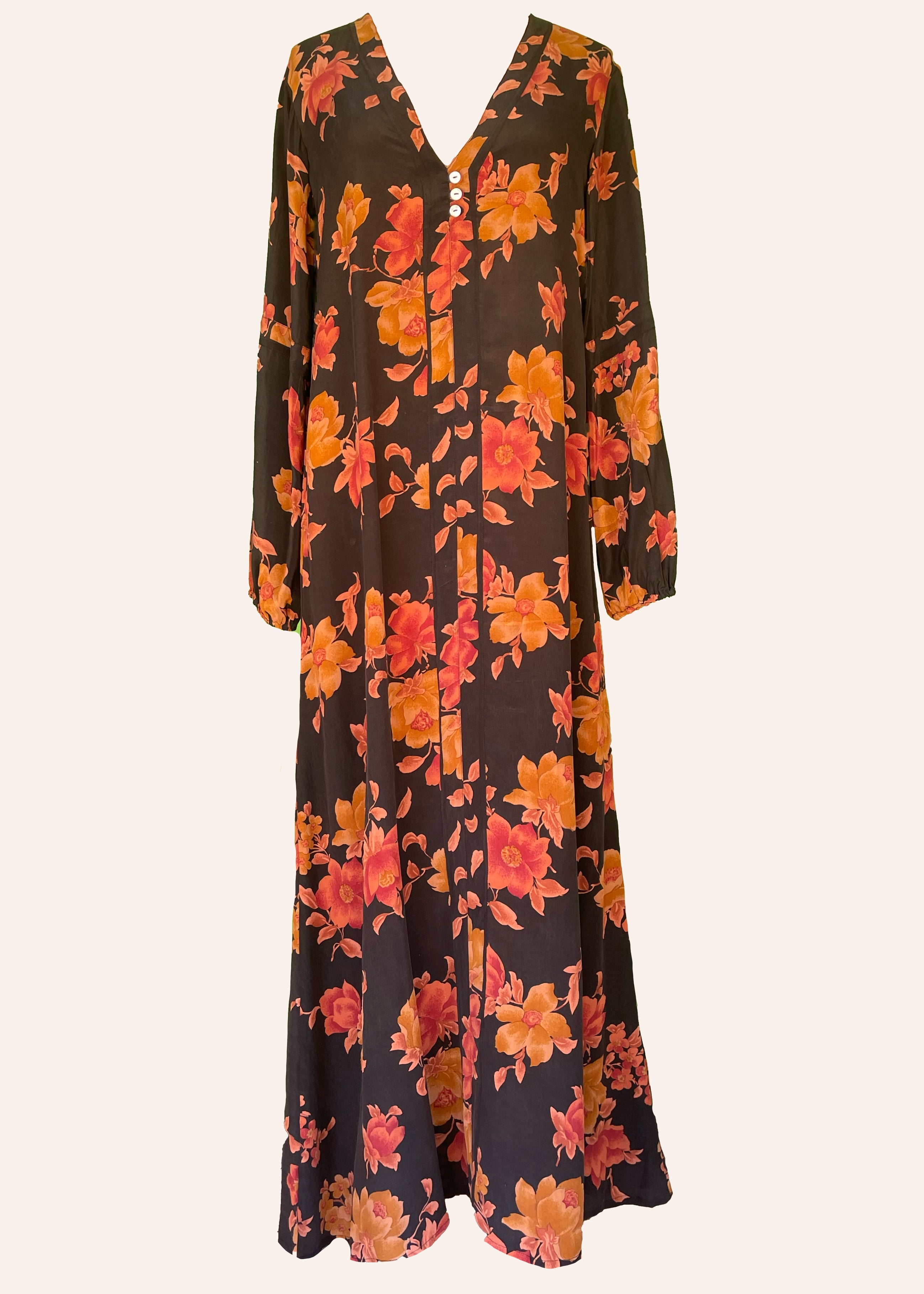 Zea Silk Crepe Kaftan Maxi Dress ~ Oriole S