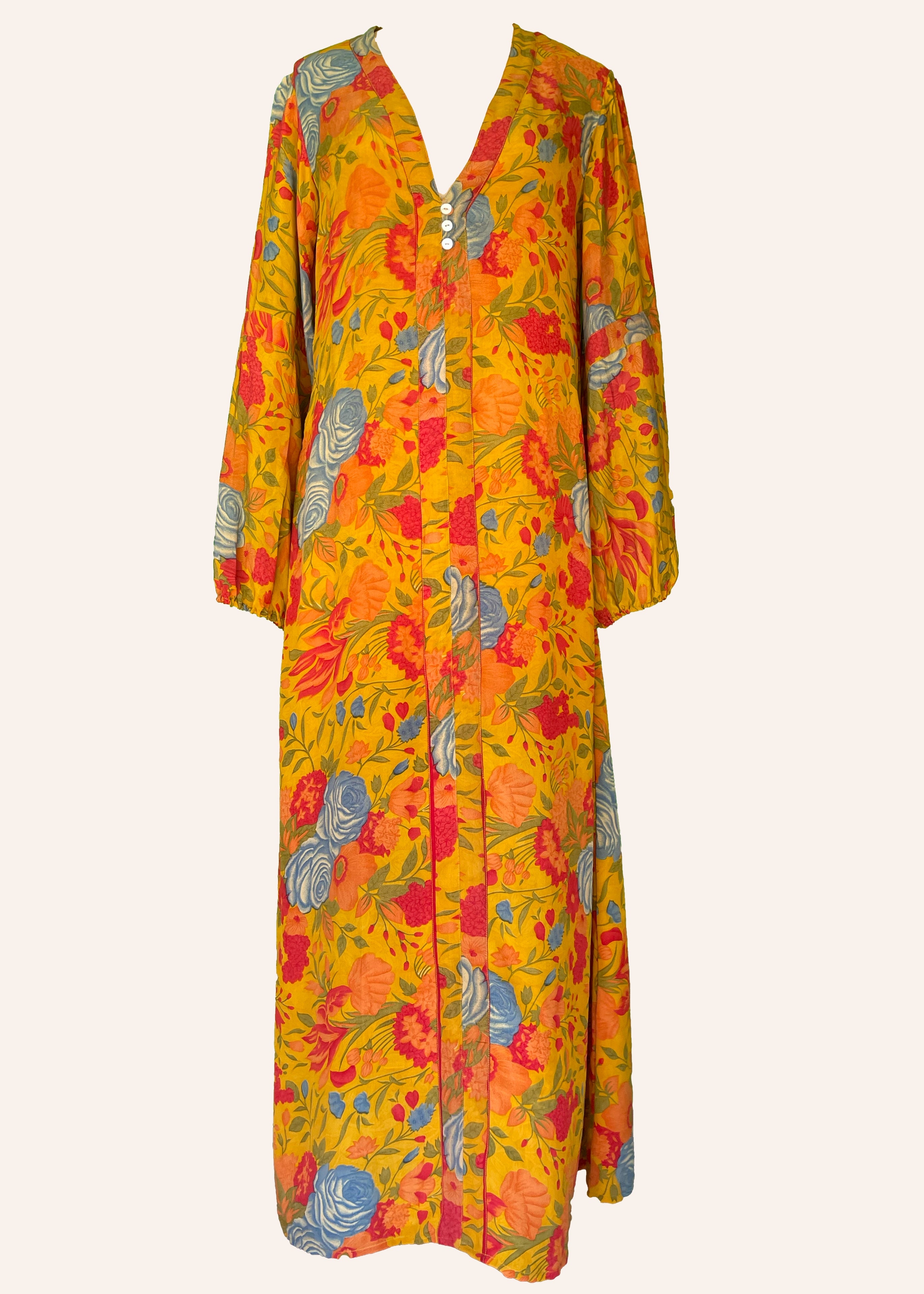 Zea Silk Crepe Kaftan Maxi Dress ~ Mimosa S