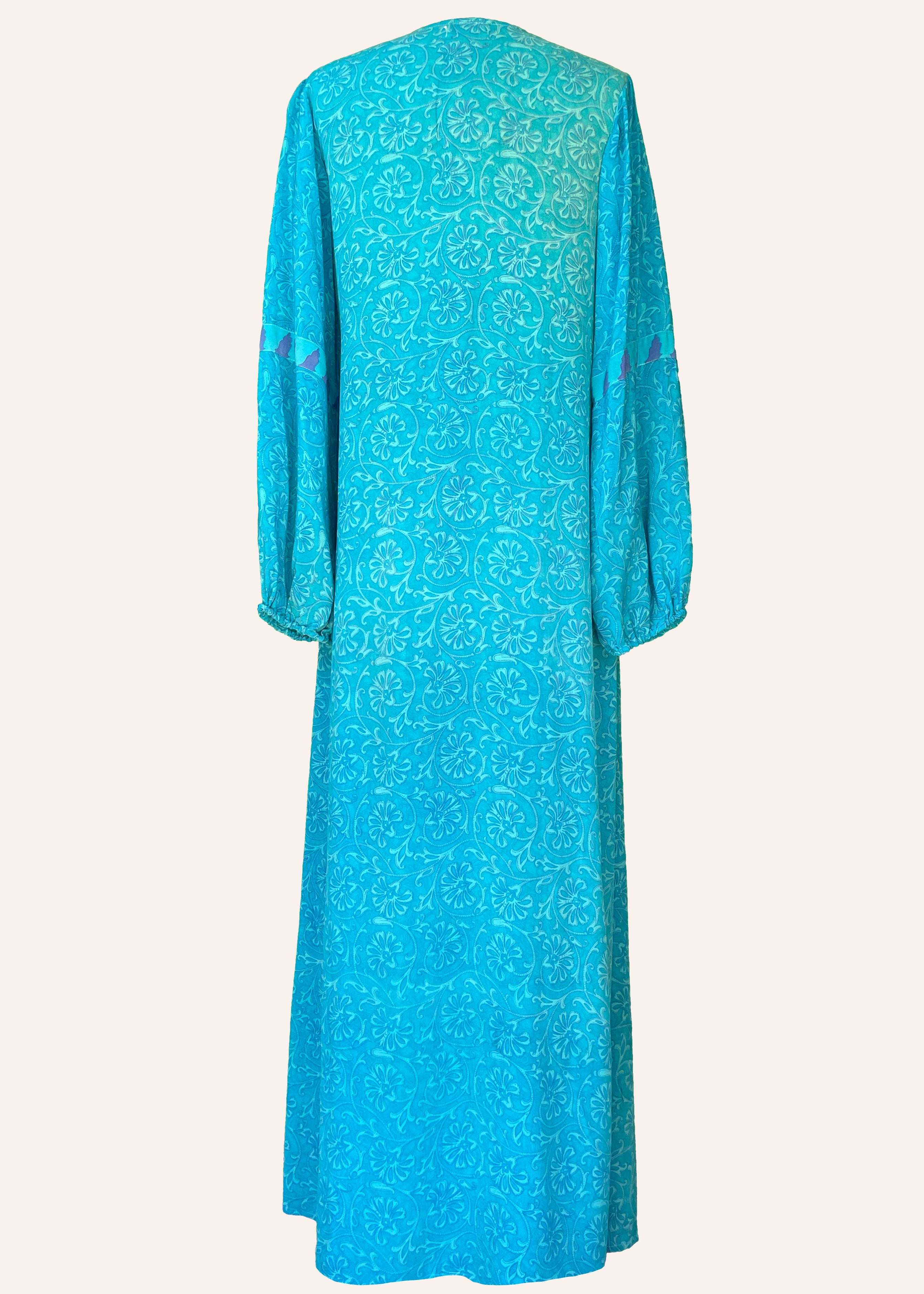 Zea Silk Crepe Kaftan Maxi Dress ~ Bluebird S