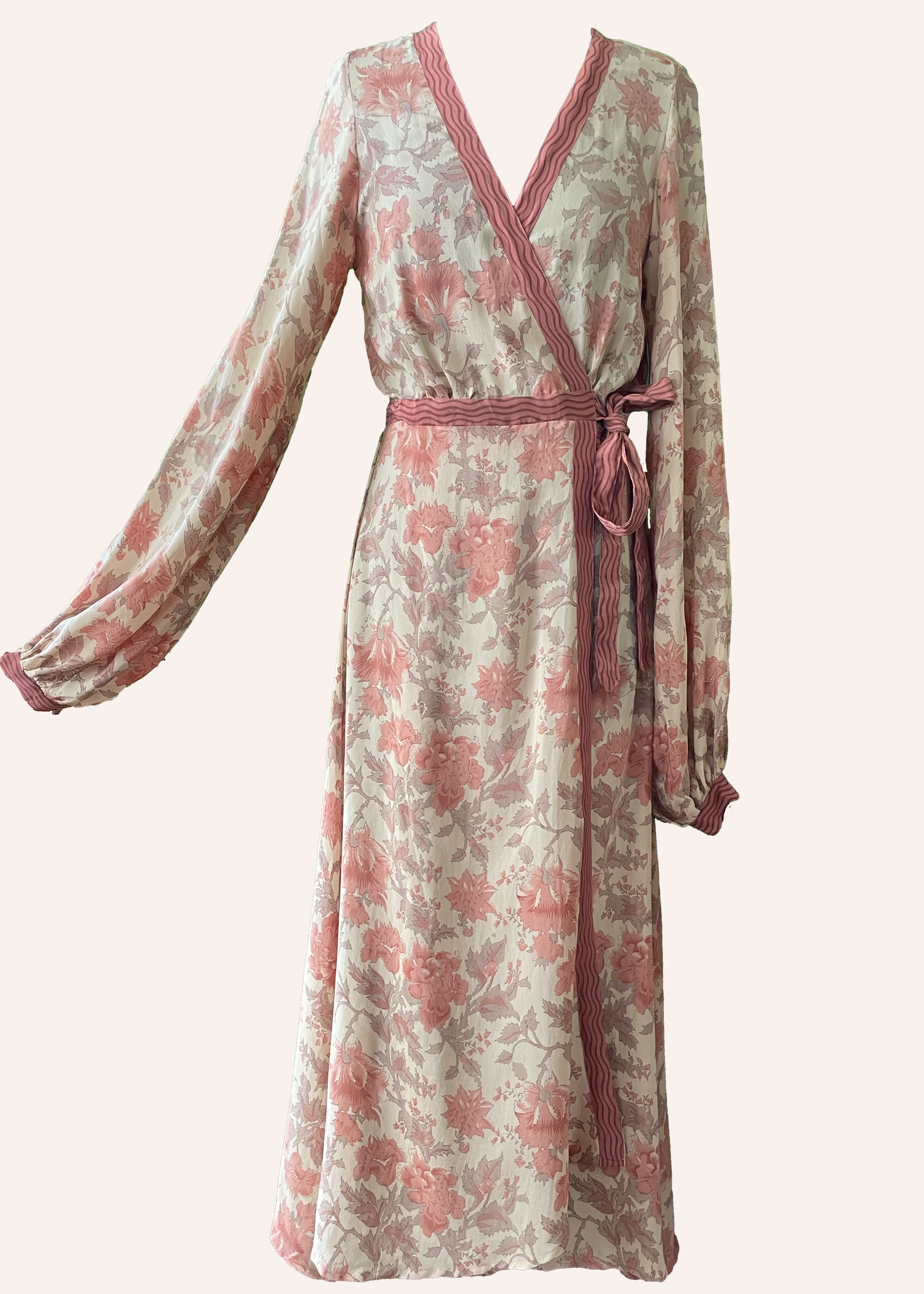 Caladium Wrap Silk Dress ~ Rose M