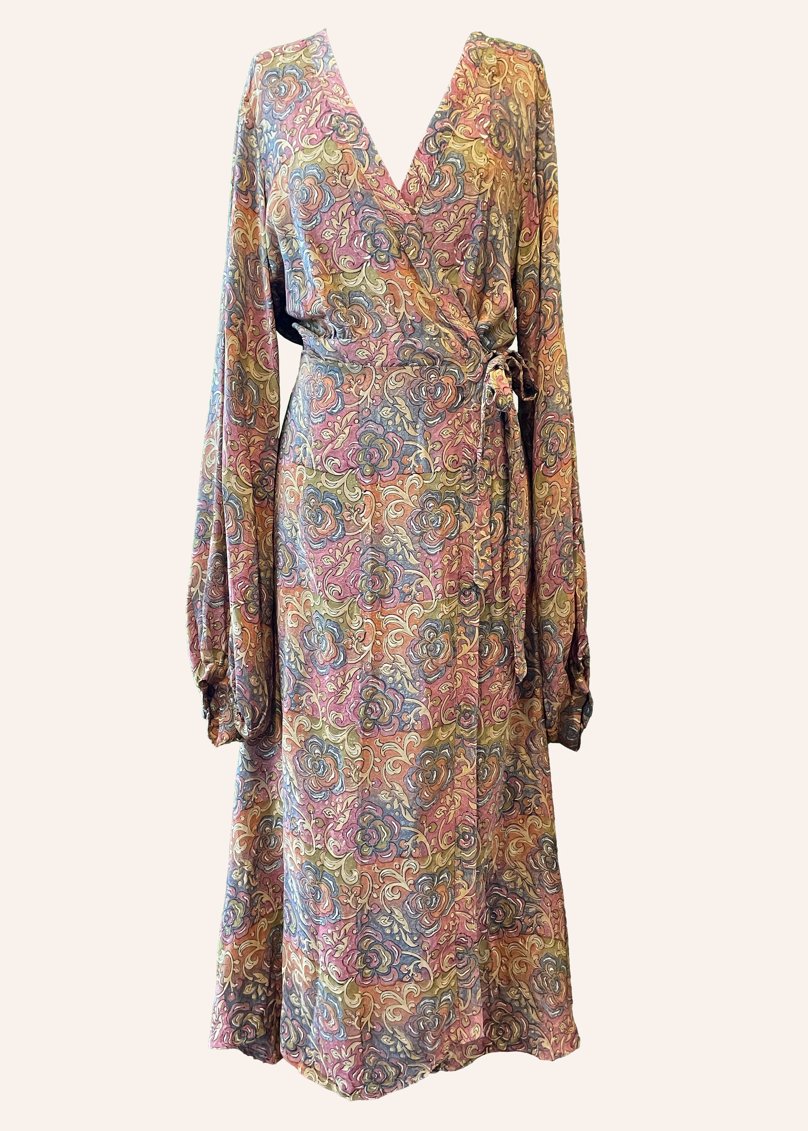 Caladium Wrap Silk Dress ~ Nougat XL
