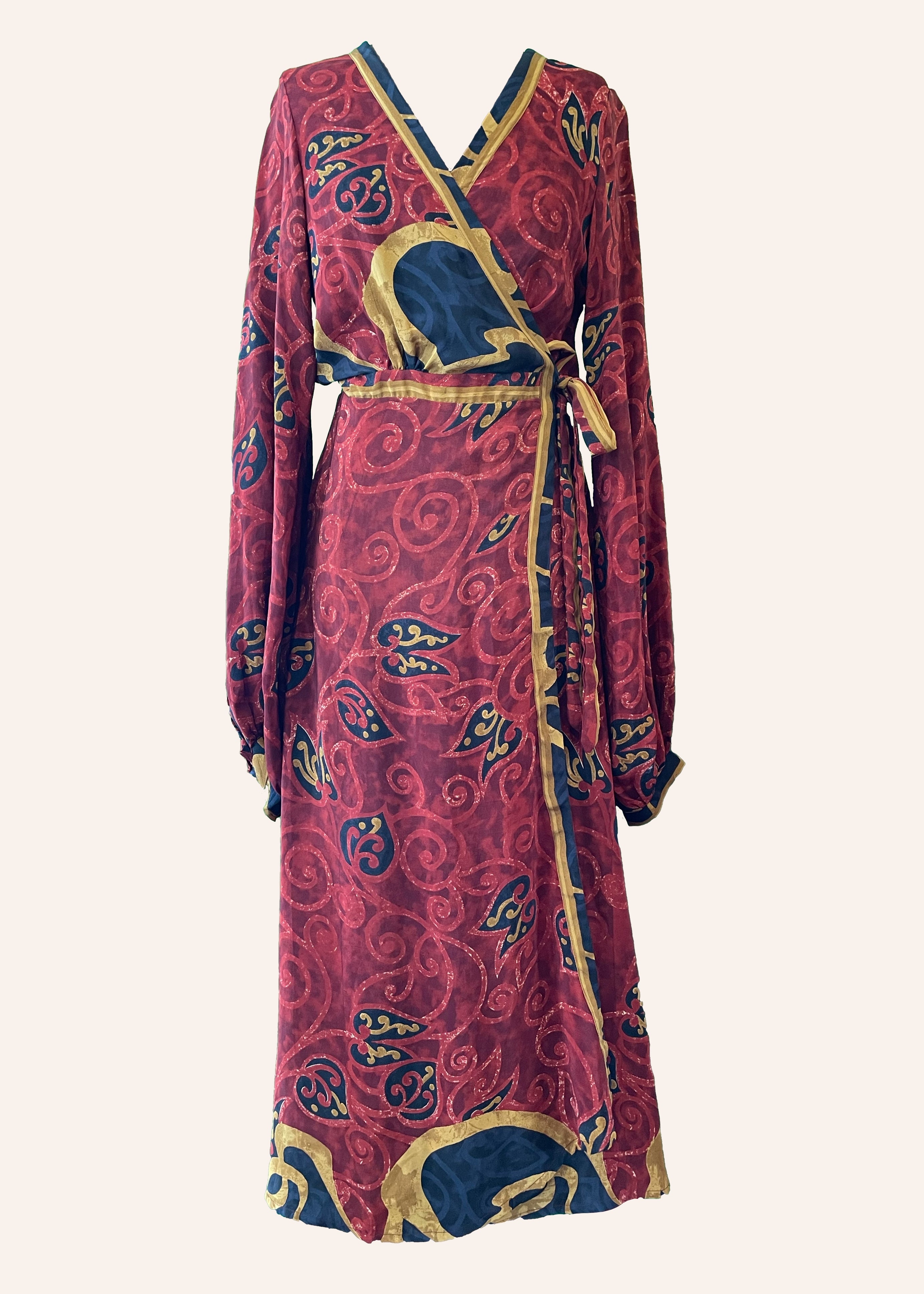Caladium Wrap Silk Dress ~ Madder M