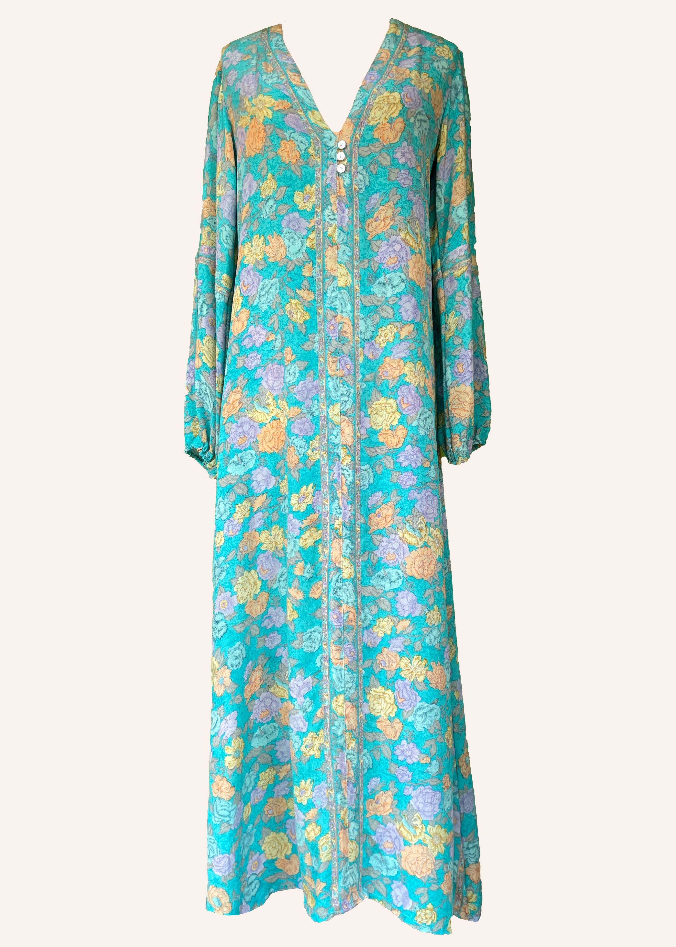 Zea Silk Crepe Kaftan Maxi Dress ~ Scuba XS