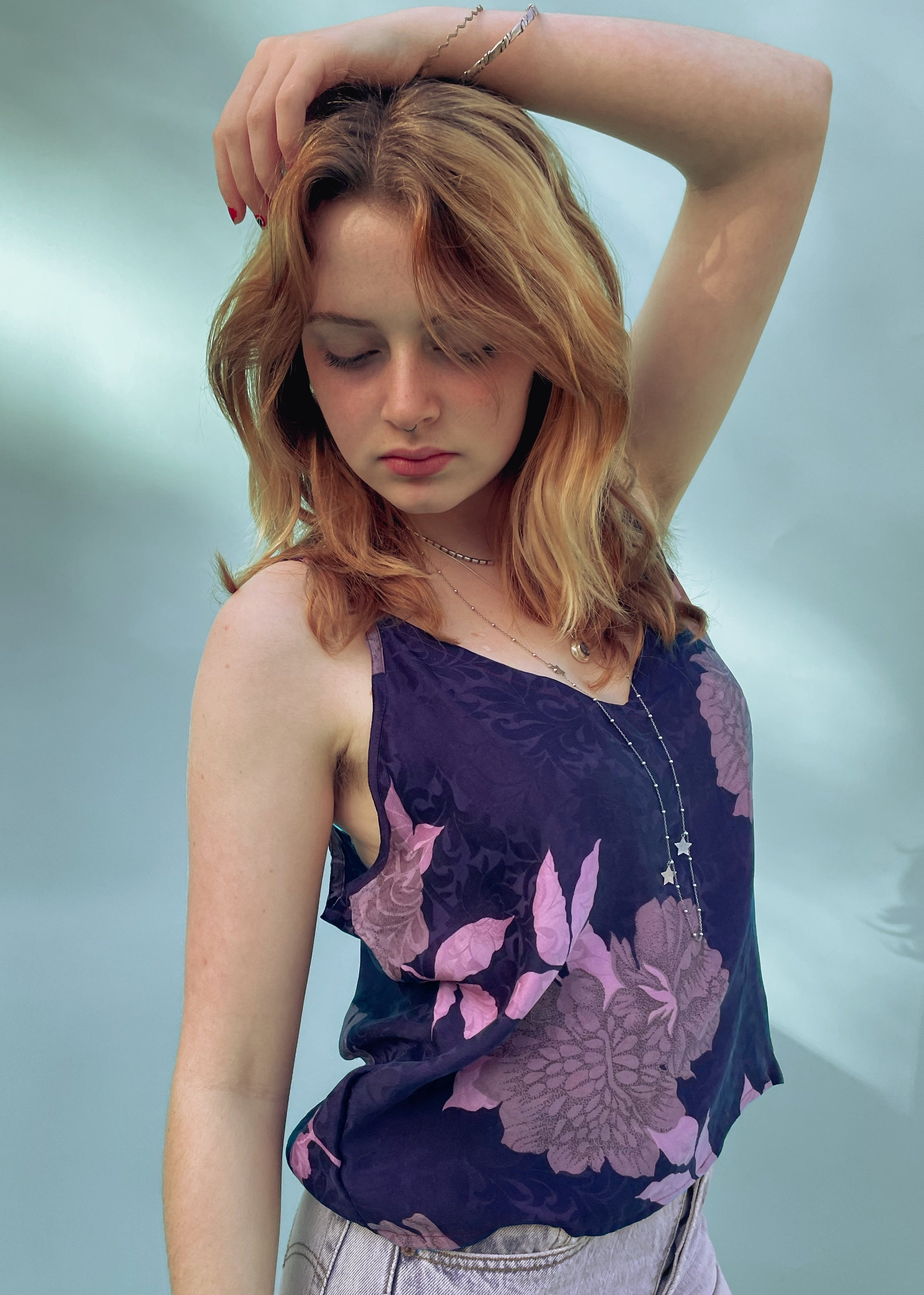 Reseda Silk Crepe Camisole Top ~ Hortensia XL