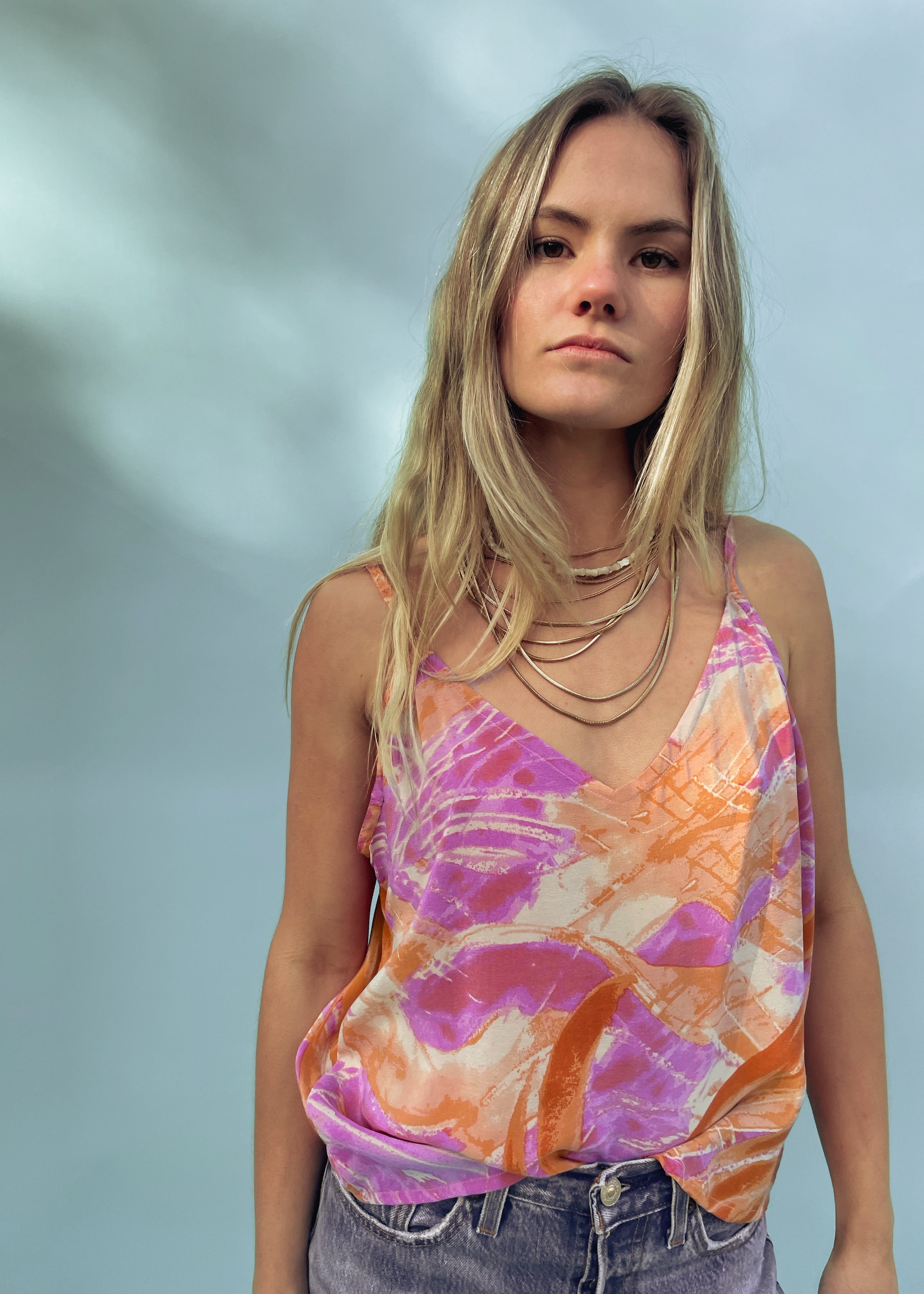 Reseda Silk Crepe Camisole Top ~ Sun Kissed XL