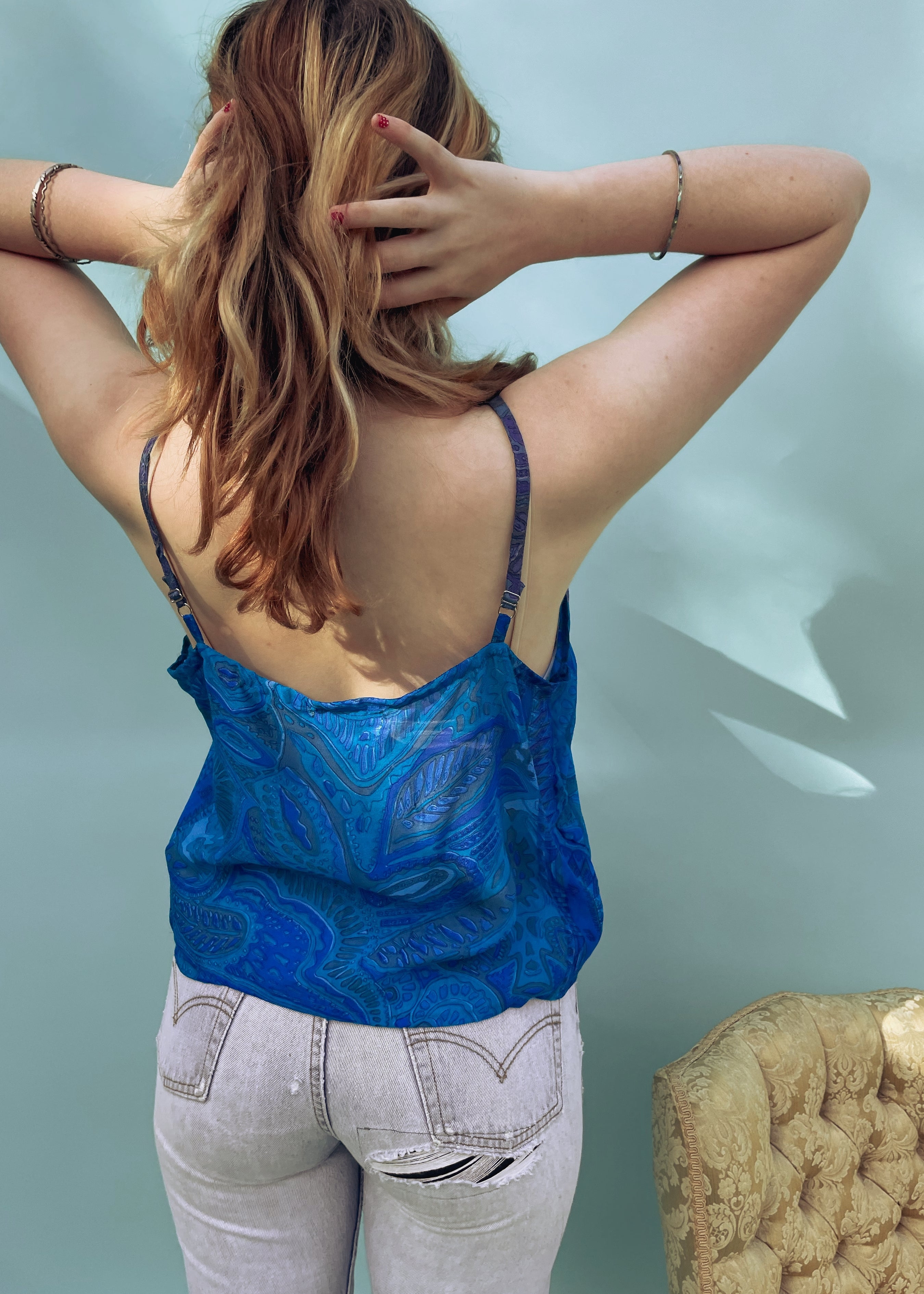 Reseda Silk Crepe Camisole Top ~ Azure XL