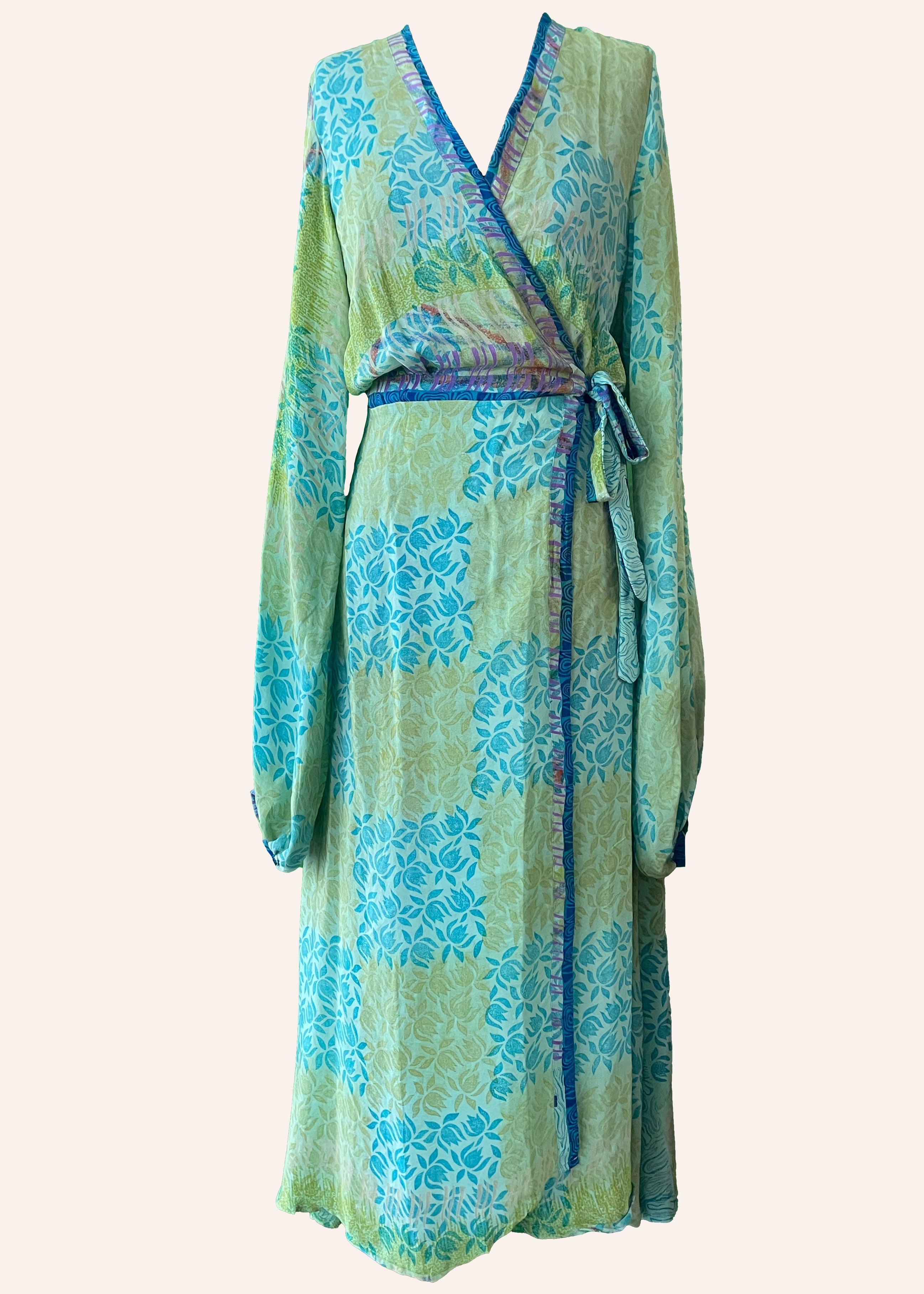 Caladium Wrap Silk Dress ~ Neptune XL