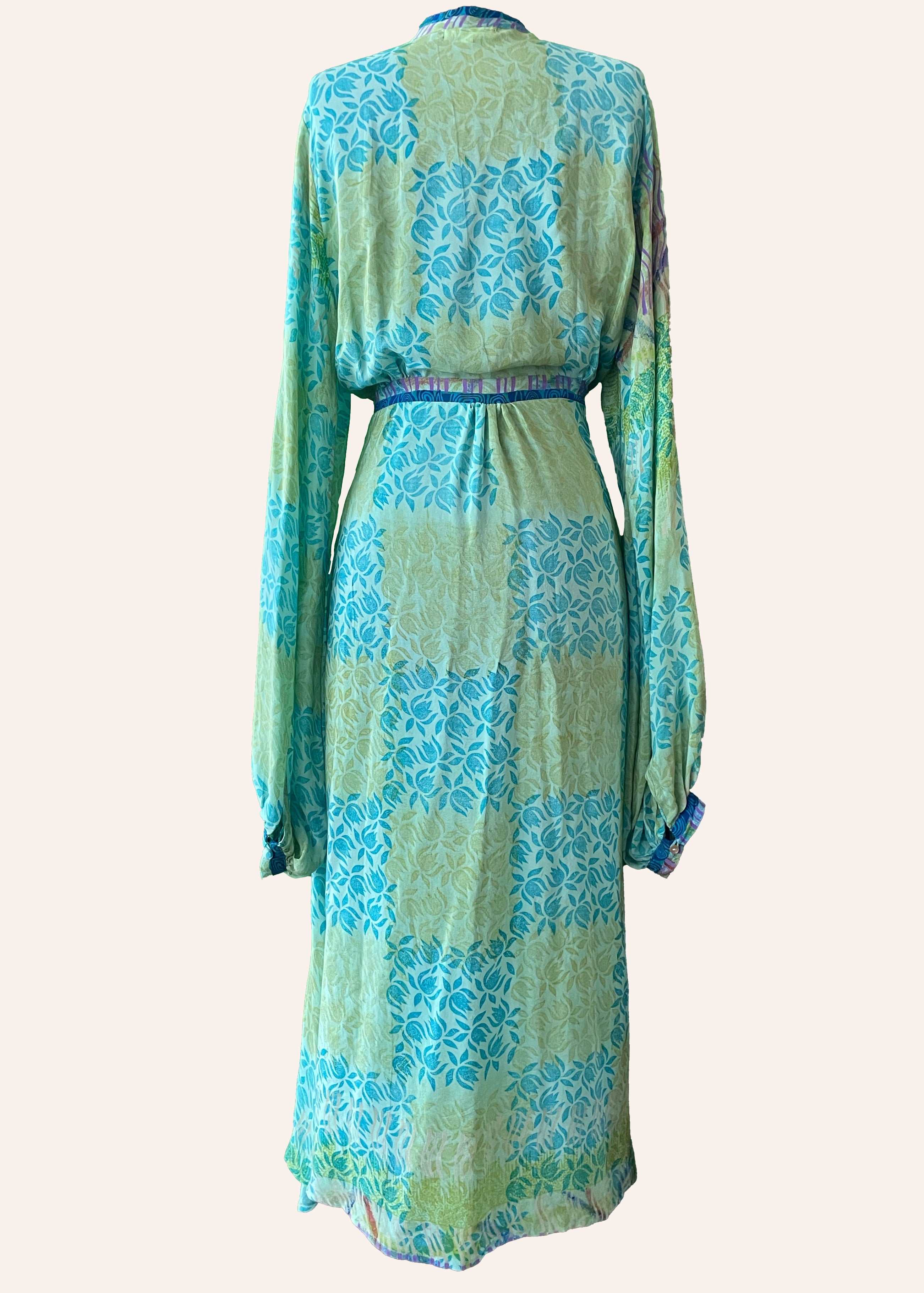Caladium Wrap Silk Dress ~ Neptune XL