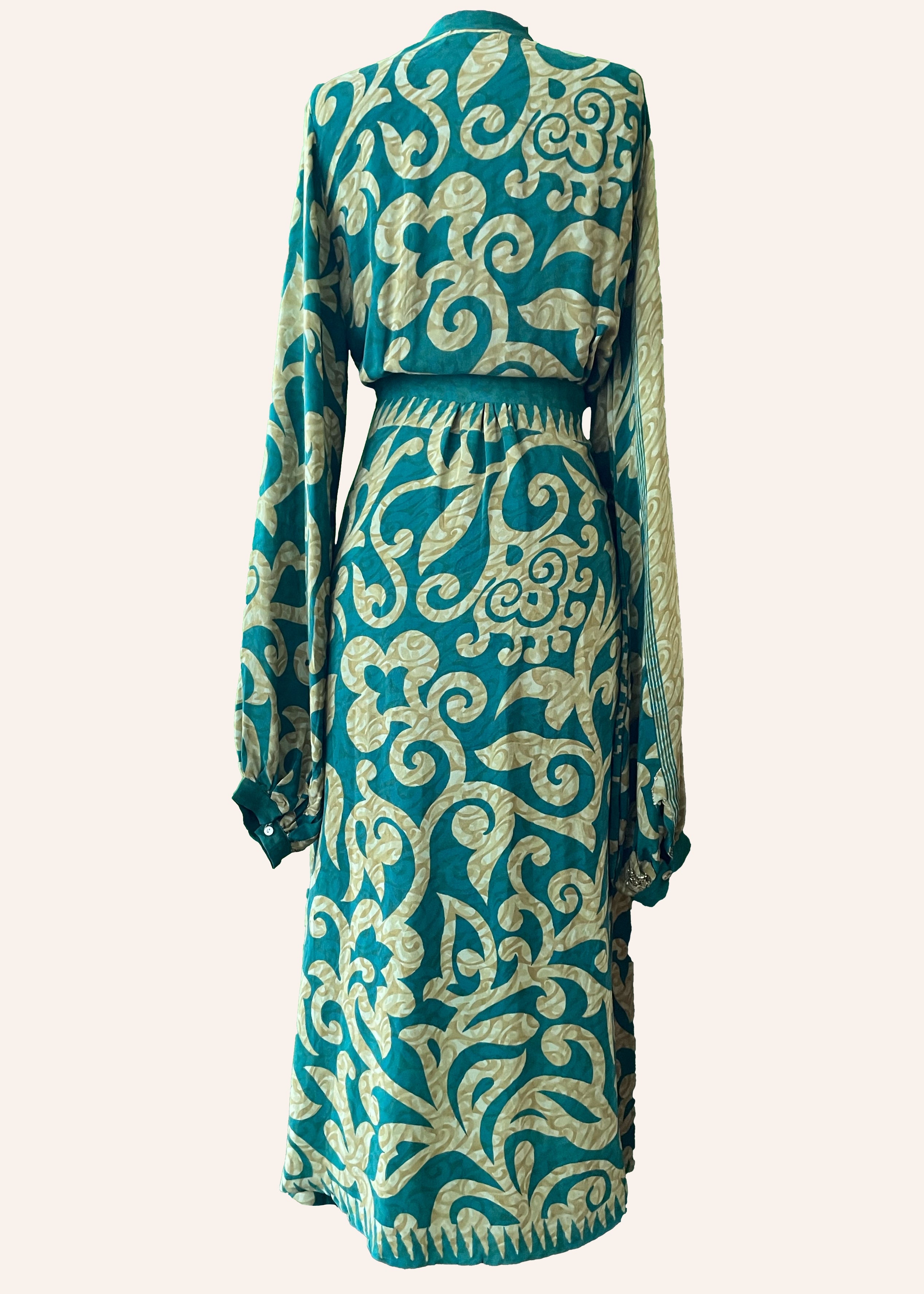 Caladium Wrap Silk Dress ~ Emerald XL