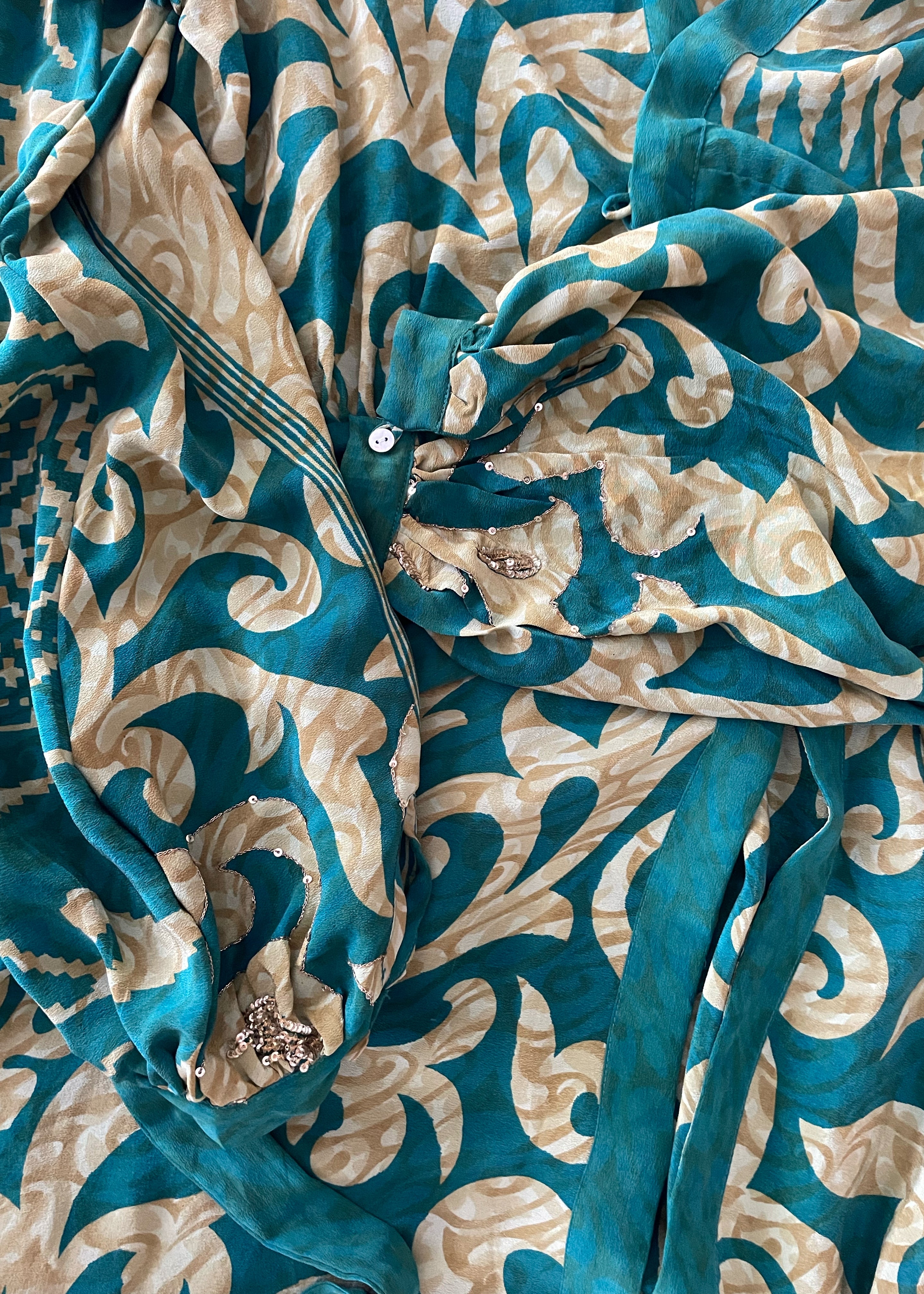 Caladium Wrap Silk Dress ~ Emerald XL