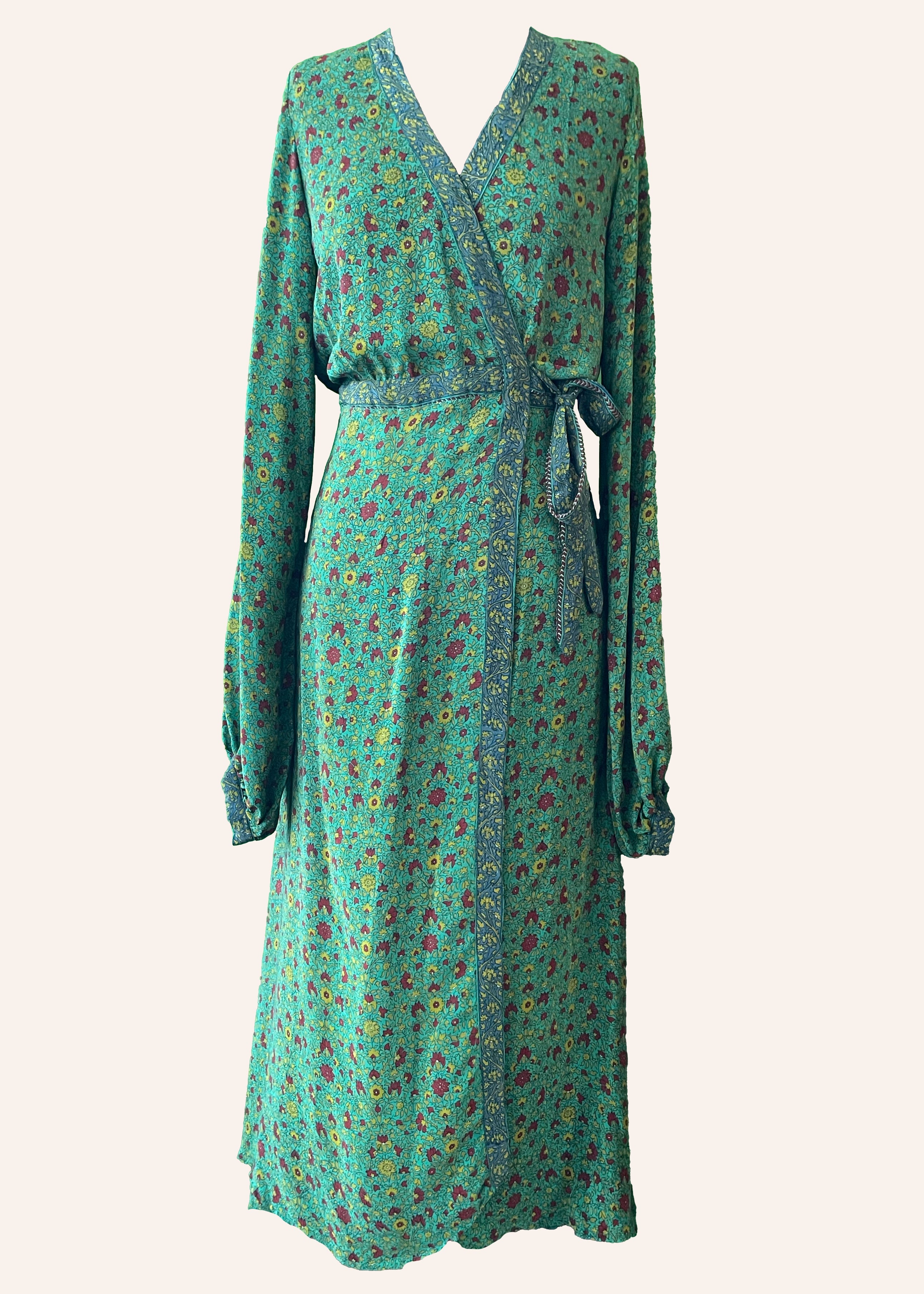 Caladium Wrap Silk Dress ~ Bosphorus XL