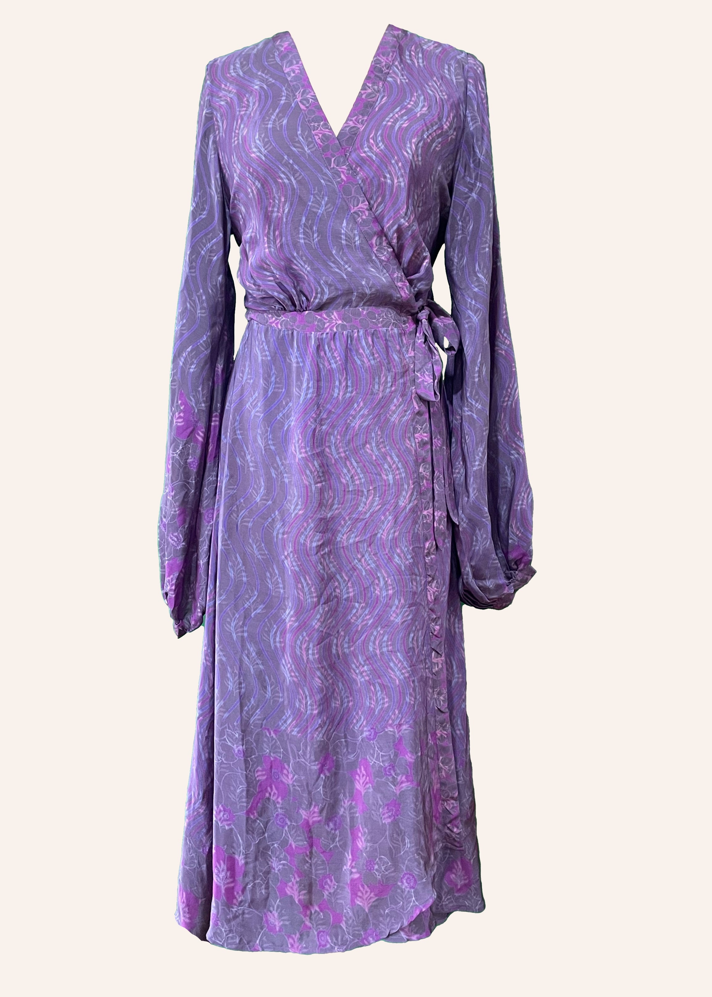 Caladium Wrap Silk Dress ~ Orchid L