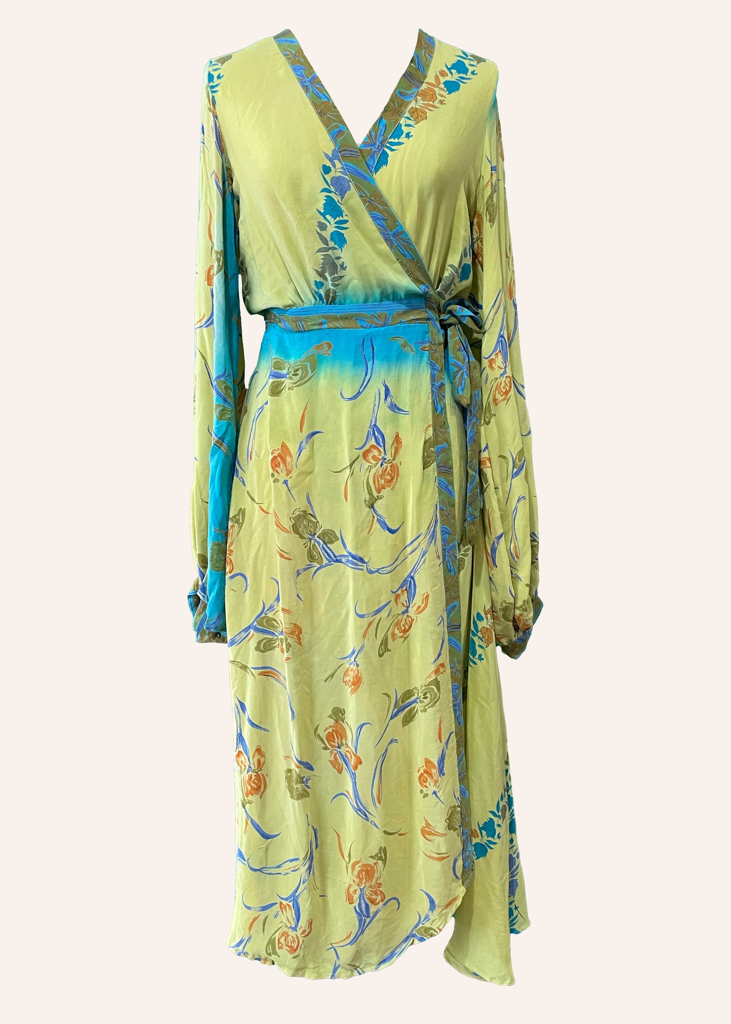 Caladium Wrap Silk Dress ~ Calendula XL