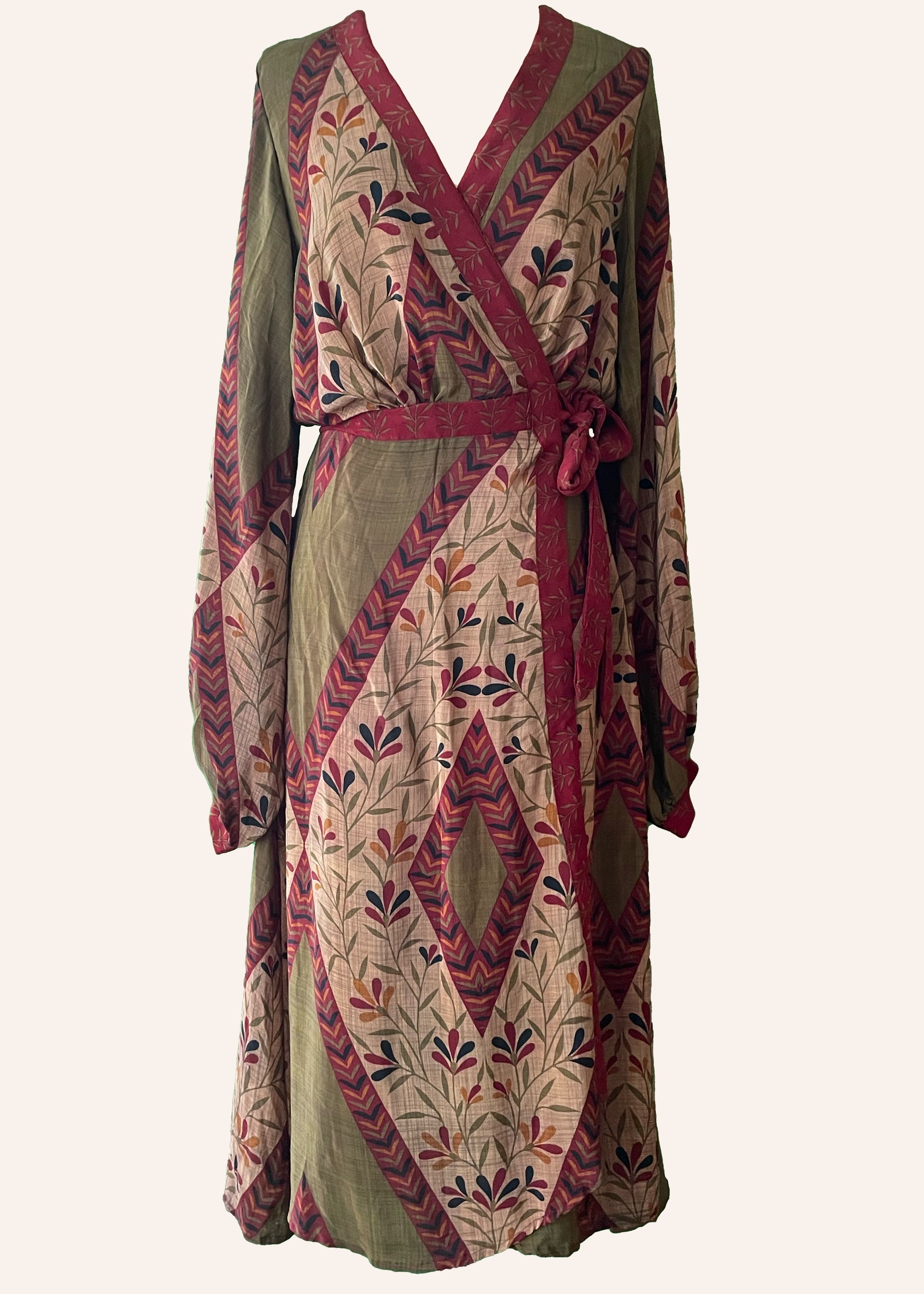 Caladium Wrap Silk Dress ~ Leadlight L