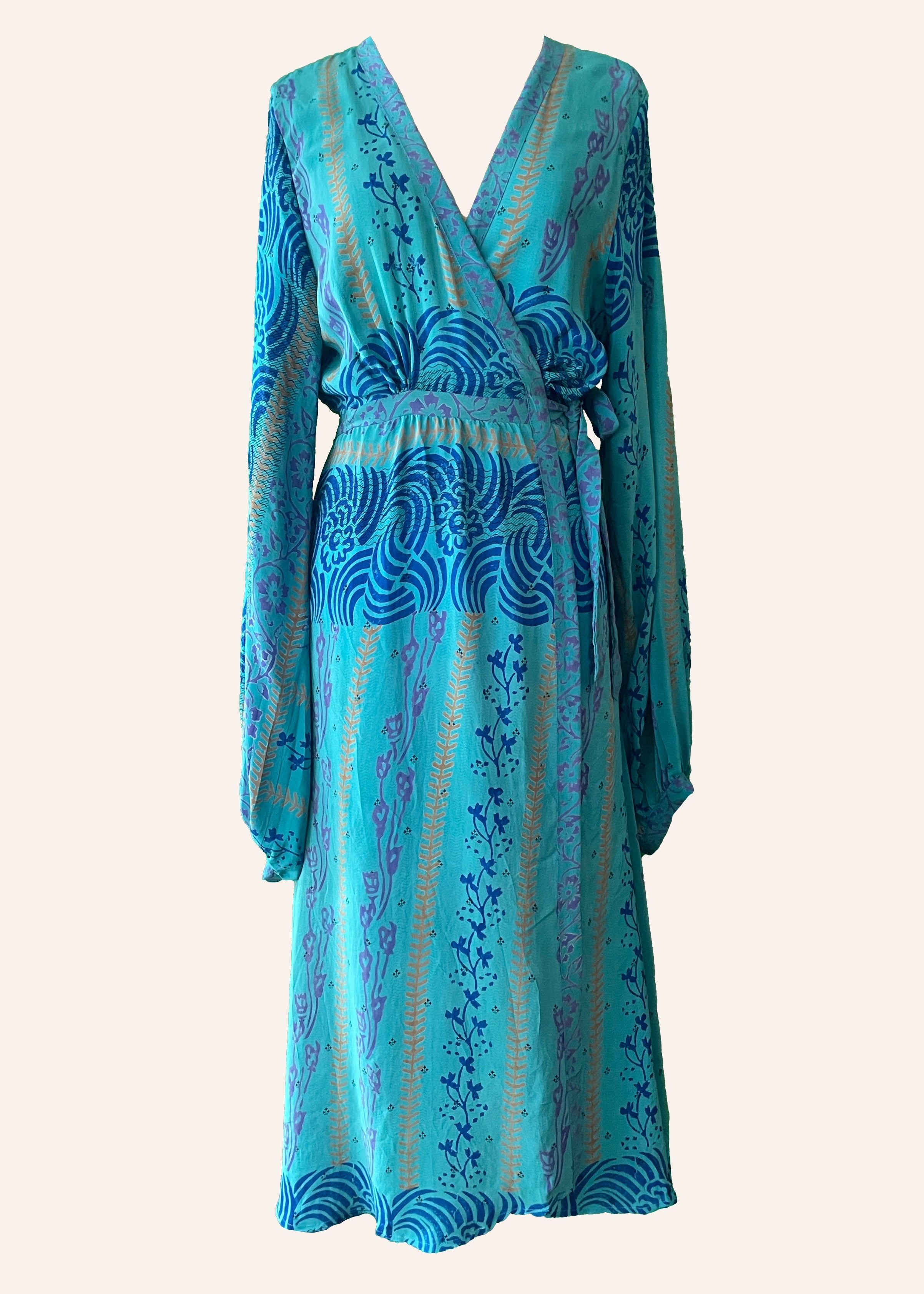 Caladium Wrap Silk Dress ~ Caneel XL