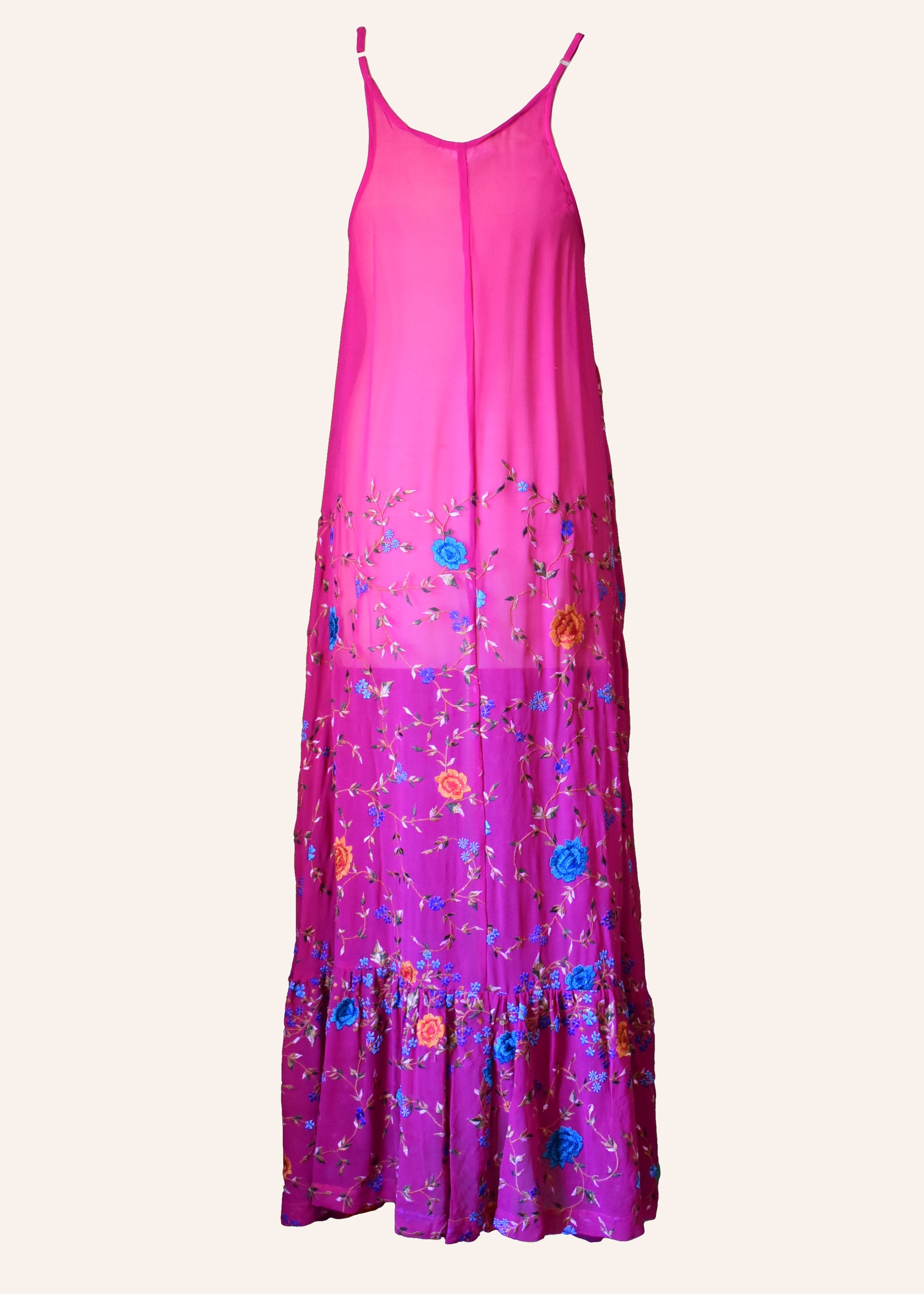 Eustoma Silk Crepe Swing Maxi Dress ~ Fuchsia M