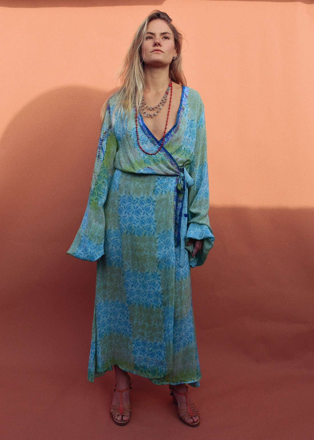 Caladium Wrap Silk Dress ~ Neptune XL