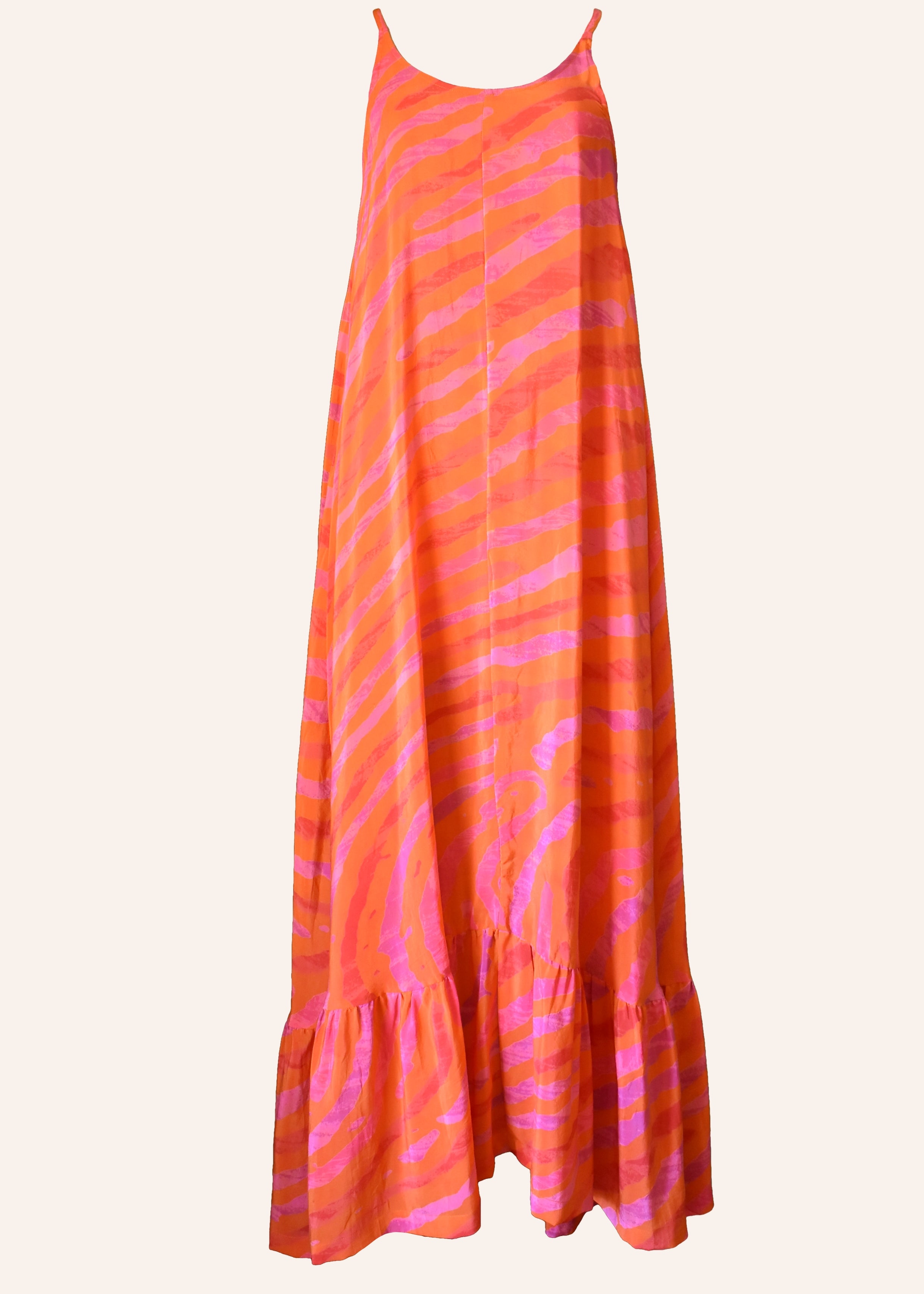 Eustoma Silk Crepe Swing Maxi Dress ~ Sunset M