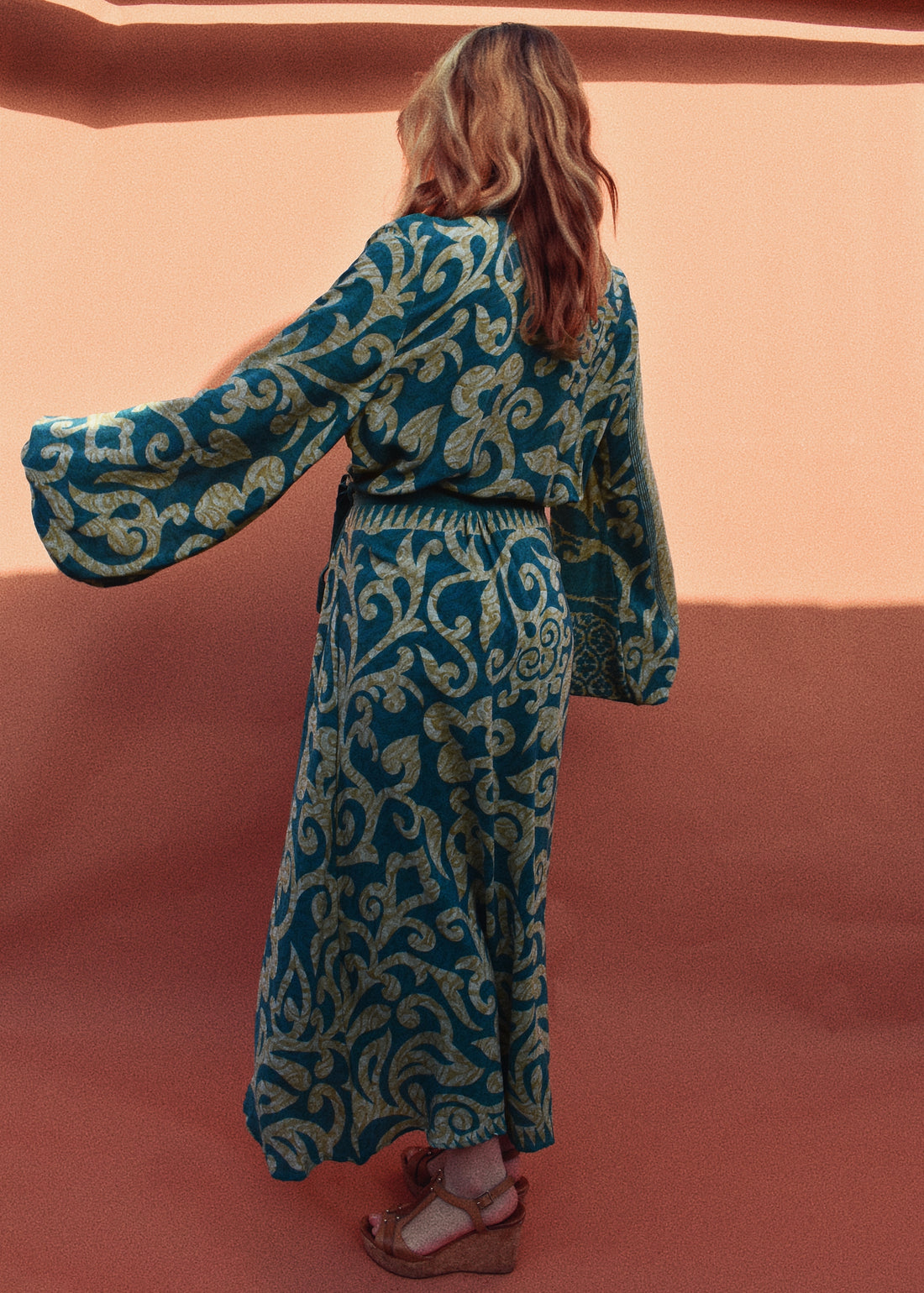 Caladium Wrap Silk Dress ~ Emerald XL