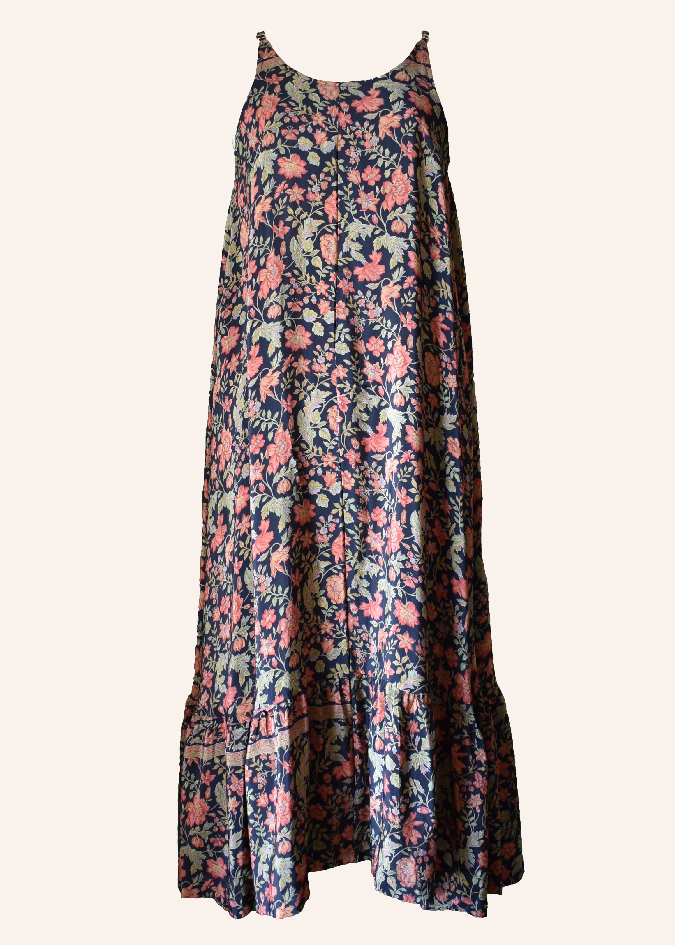 Eustoma Silk Crepe Swing Maxi Dress ~ Midnight L
