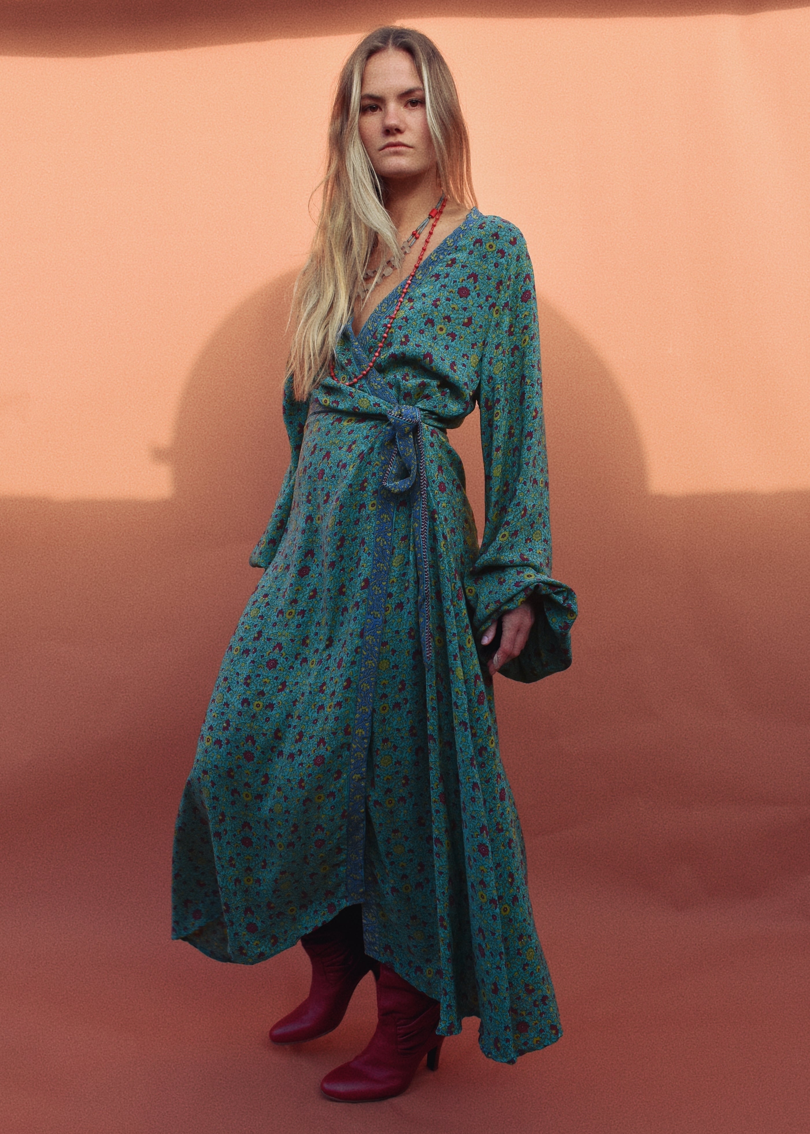 Caladium Wrap Silk Dress ~ Bosphorus XL