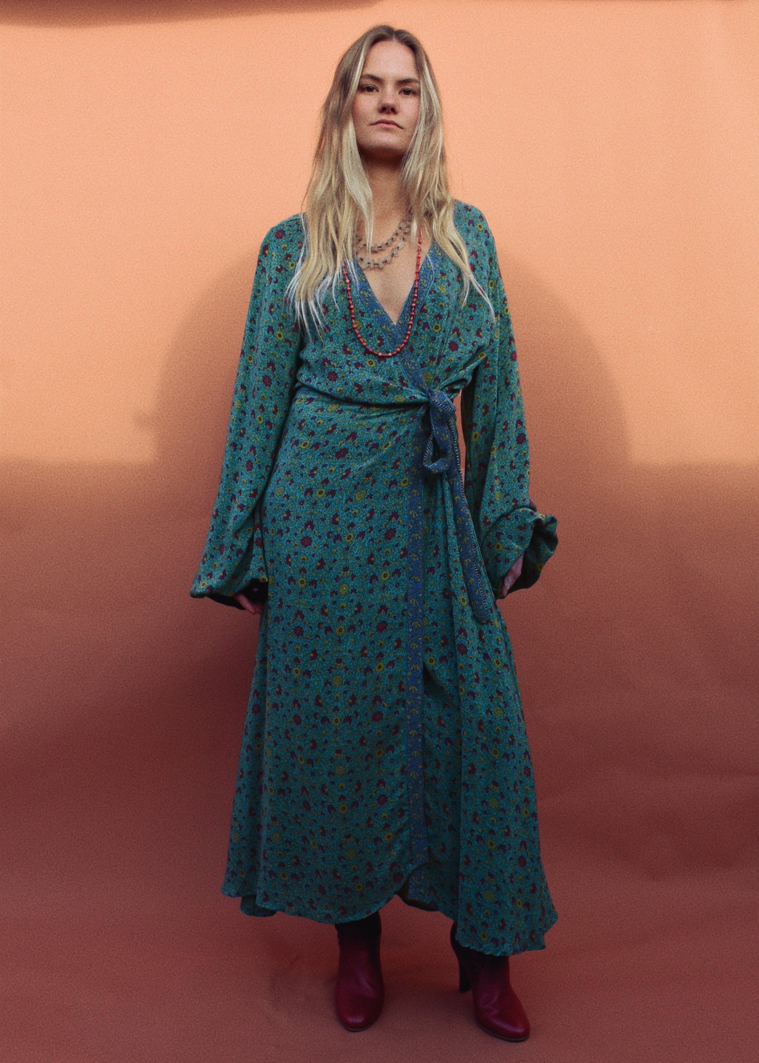 Caladium Wrap Silk Dress ~ Bosphorus XL