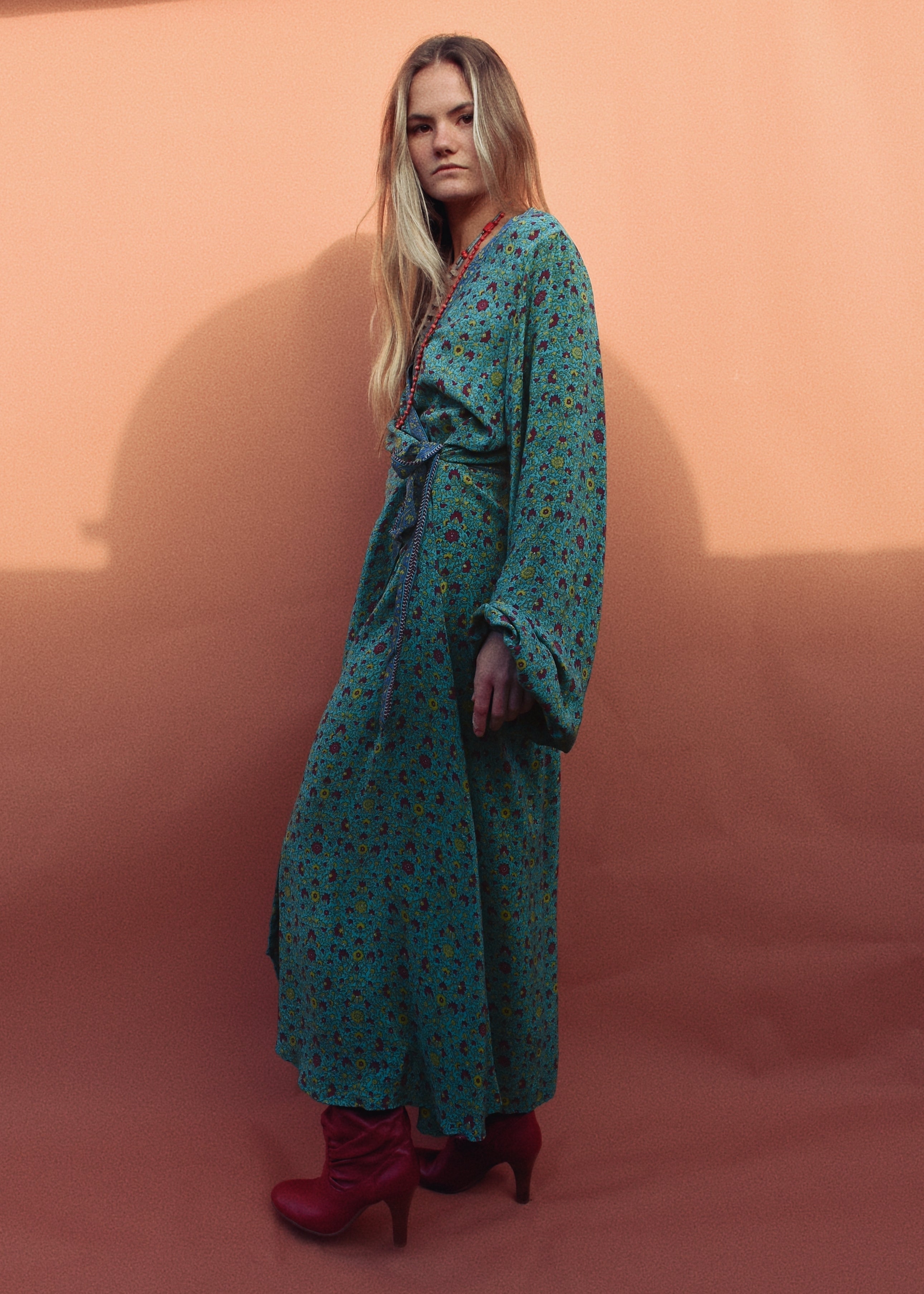Caladium Wrap Silk Dress ~ Bosphorus XL