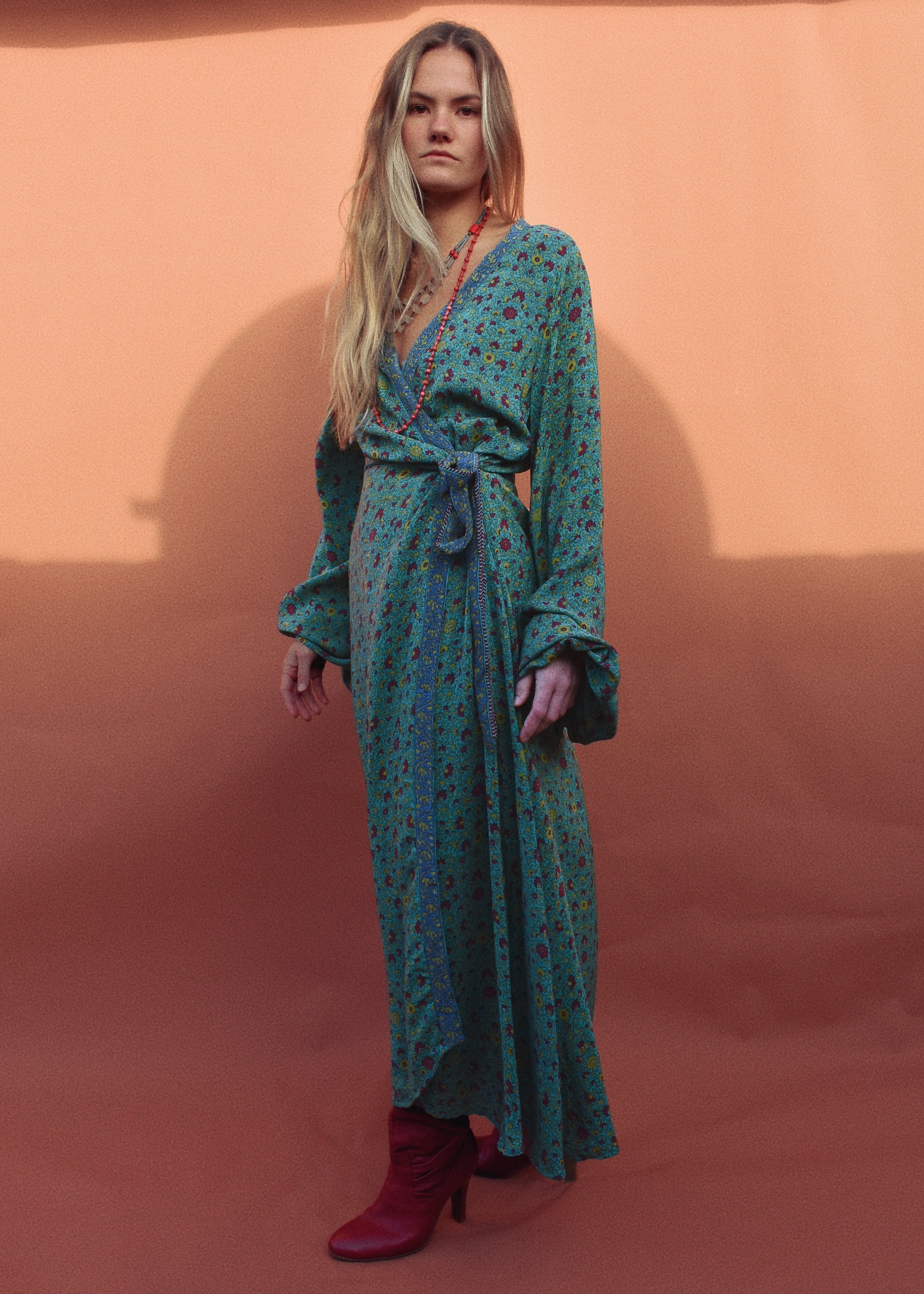 Caladium Wrap Silk Dress ~ Bosphorus XL