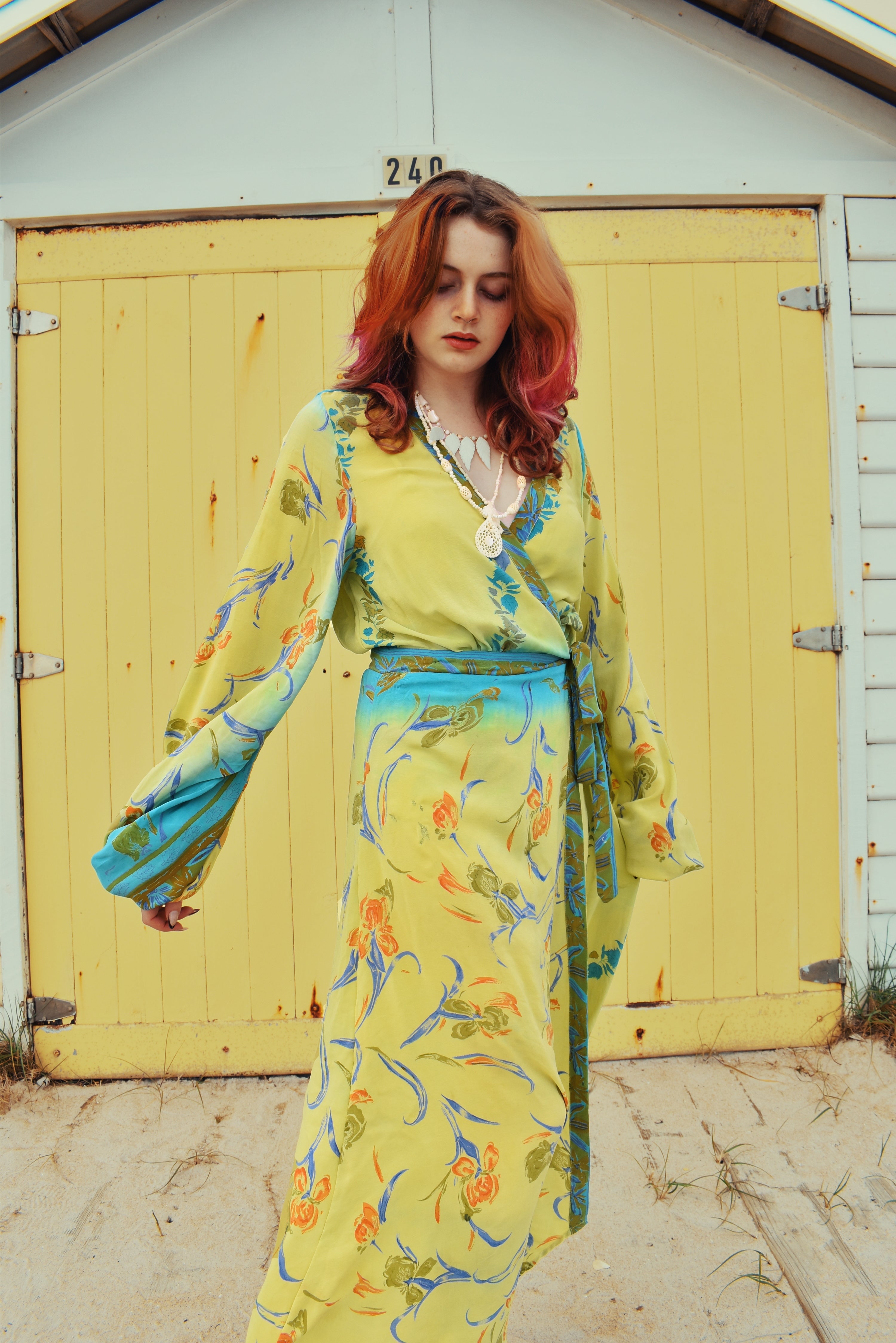 Caladium Wrap Silk Dress ~ Calendula XL